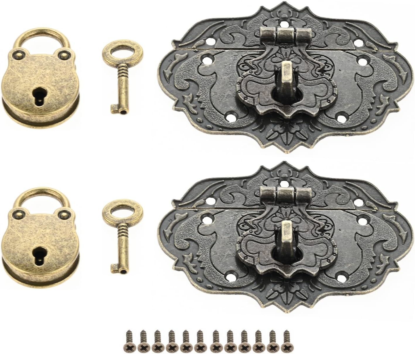 Antique Bronze Decorative Box Hasp Clasp Latch with Padlock and Key - Set of 2 for Jewelry Box Wooden Case Furniture Hardware