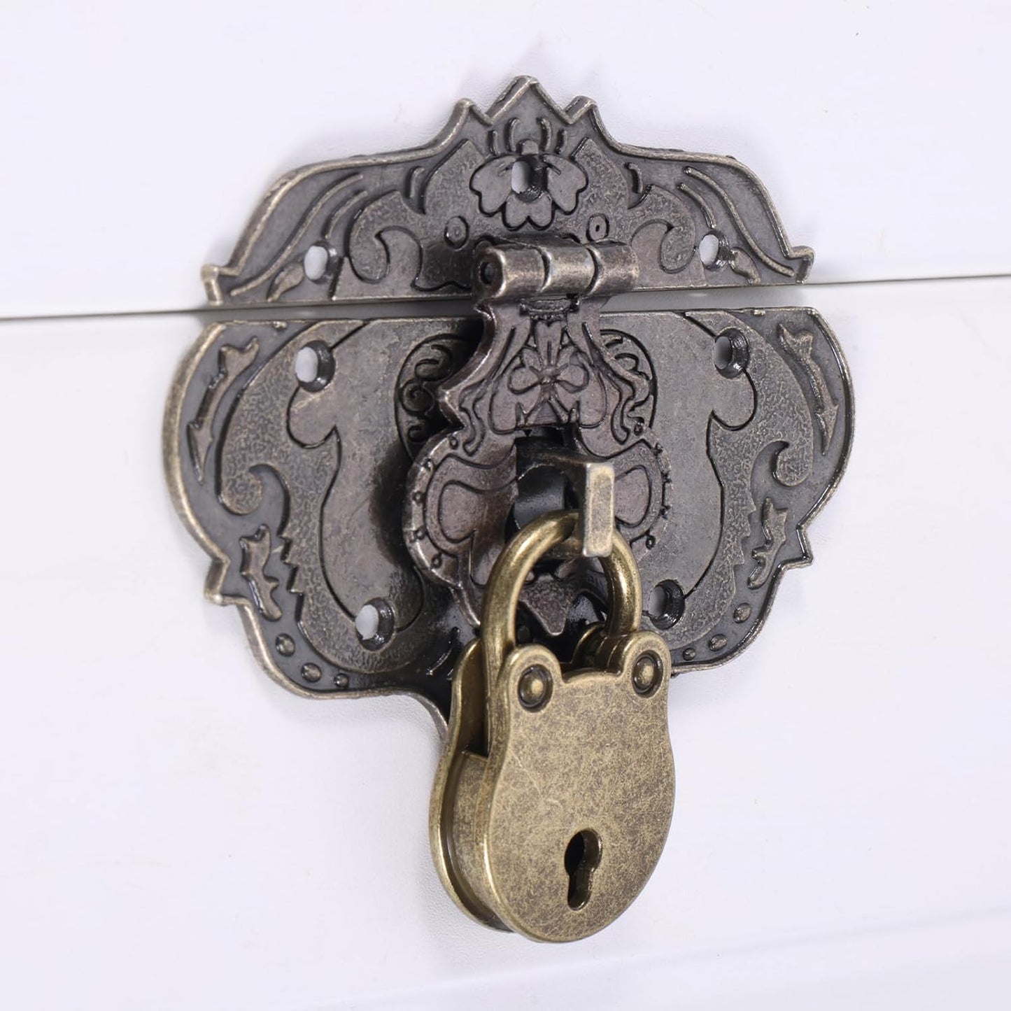 Antique Bronze Decorative Box Hasp Clasp Latch with Padlock and Key - Set of 2 for Jewelry Box Wooden Case Furniture Hardware