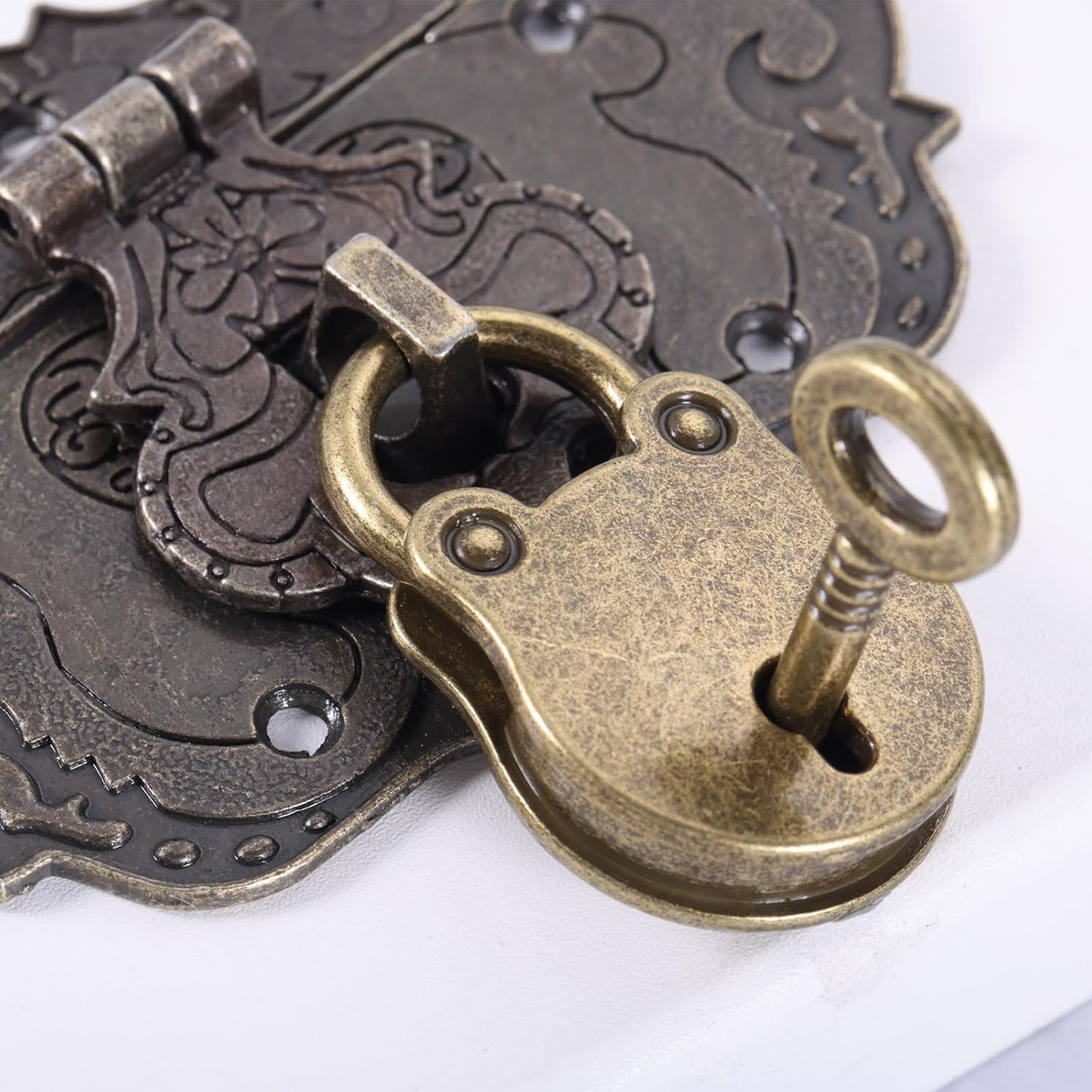 Antique Bronze Decorative Box Hasp Clasp Latch with Padlock and Key - Set of 2 for Jewelry Box Wooden Case Furniture Hardware