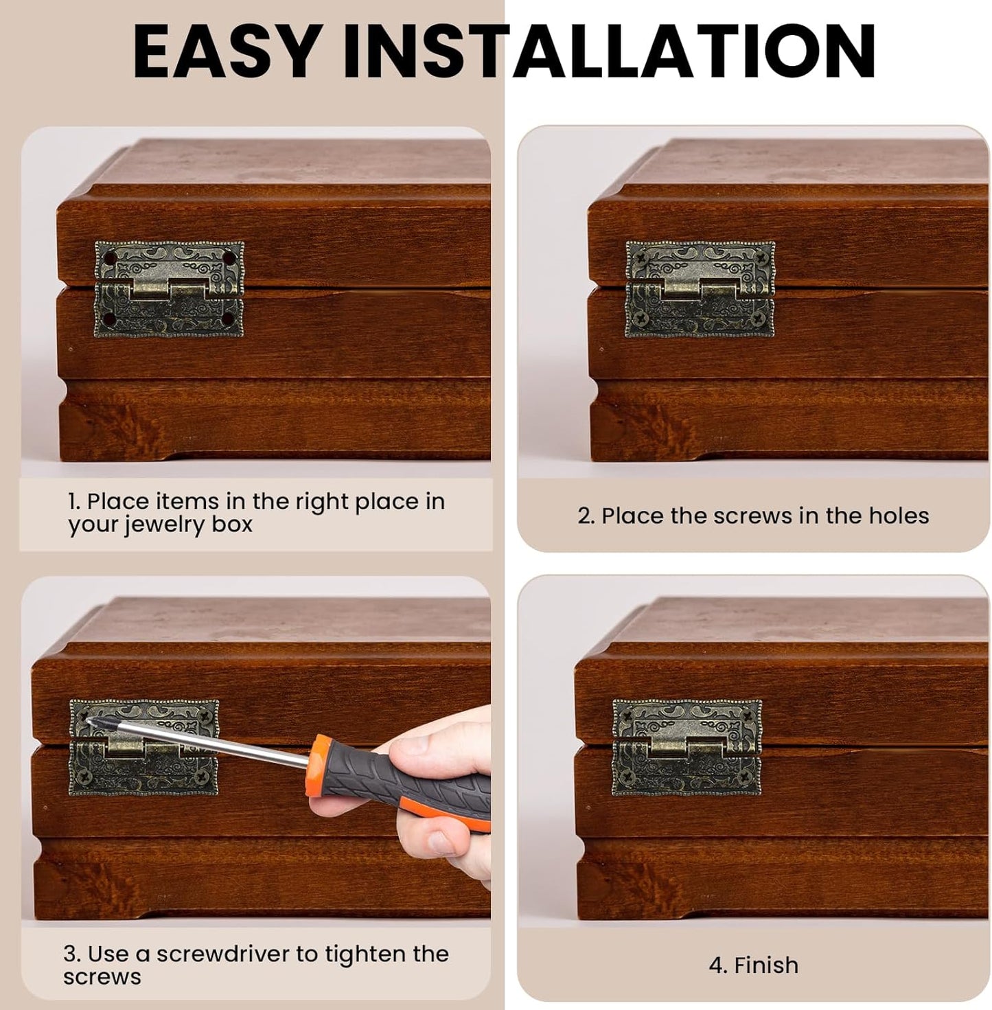 Antique Bronze Decorative Hardware Kit for Jewelry Box, Cabinet, Wooden Handcrafts - Includes Hasp Latch, Padlock, Hinges, Corner Protectors, Pull Handle, Screws