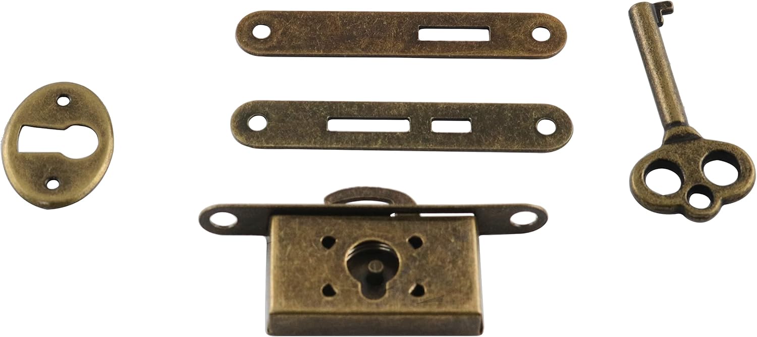 Antique Bronze Mini Lock Set with Skeleton Key for Jewelry, Wine, and Cabinets - HSCGIN Full Mortise Locks