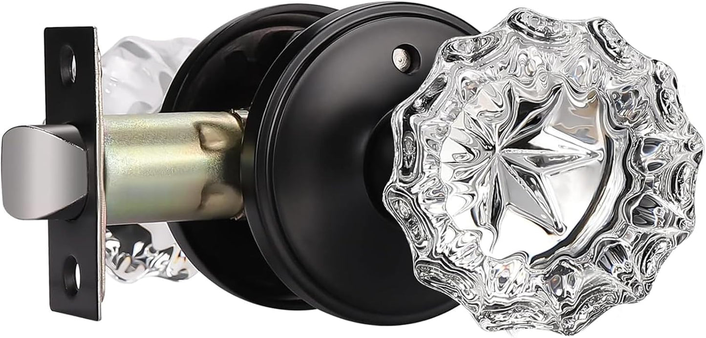 Antique Crystal Passage Glass Door Knobs Set for Hall and Closet - Matte Black Regency Fluted Design