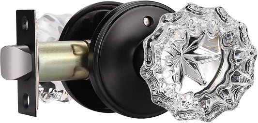Antique Crystal Passage Glass Door Knobs Set for Hall and Closet - Matte Black Regency Fluted Design