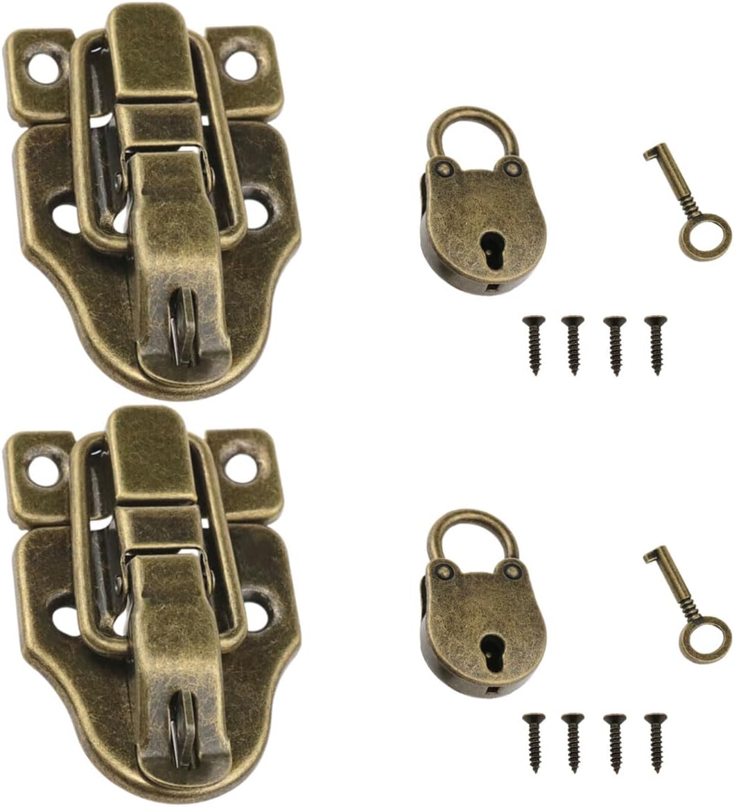 Antique Duckbilled Hasp Latch Padlock Kit for Jewelry Box Wooden Box Furniture - 2 Sets