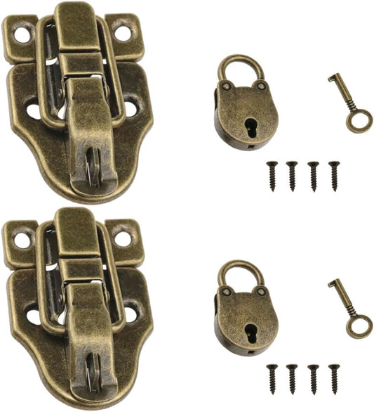 Antique Duckbilled Hasp Latch Padlock Kit for Jewelry Box Wooden Box Furniture - 2 Sets