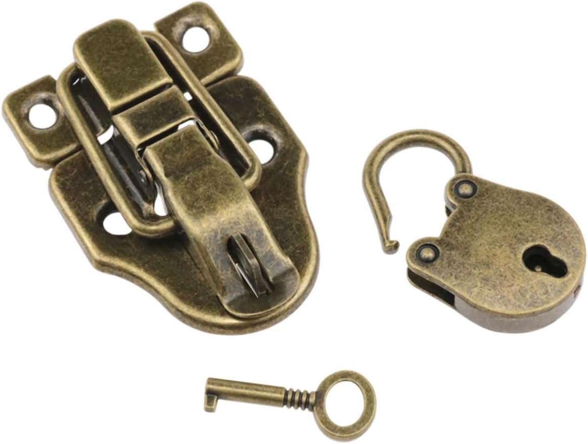 Antique Duckbilled Hasp Latch Padlock Kit for Jewelry Box Wooden Box Furniture - 2 Sets