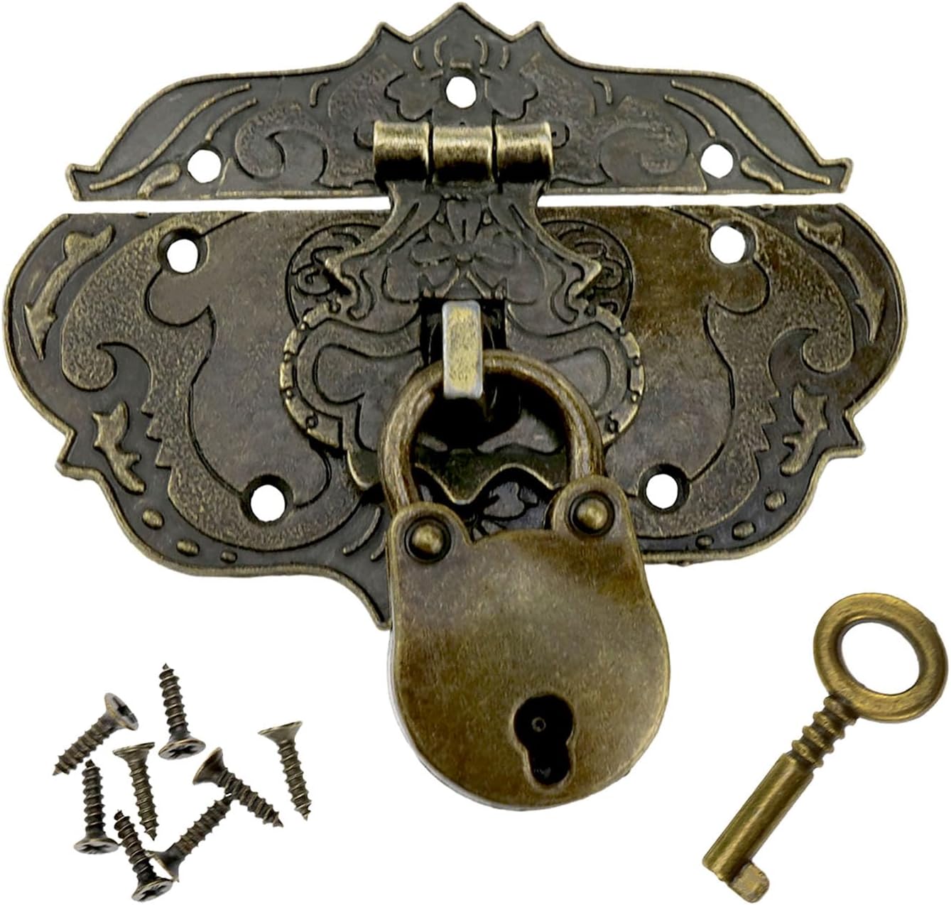 Antique Embossing Decorative Brass Hasp Clasp with Padlocks for Small Wooden Box - 1pc