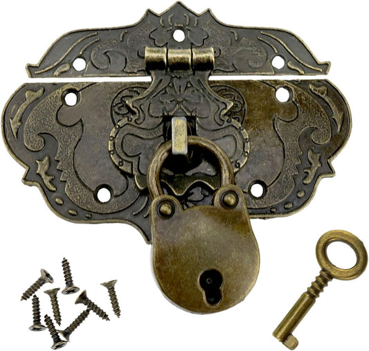 Antique Embossing Decorative Brass Hasp Clasp with Padlocks for Small Wooden Box - 1pc