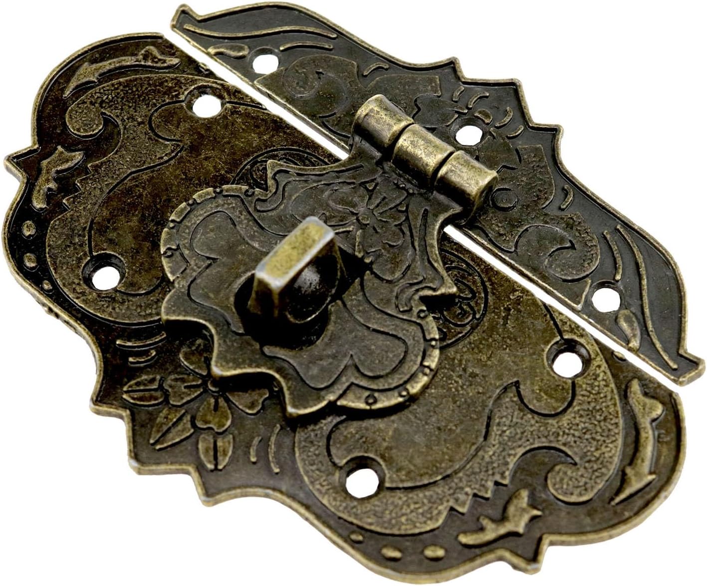 Antique Embossing Decorative Brass Hasp Clasp with Padlocks for Small Wooden Box - 1pc