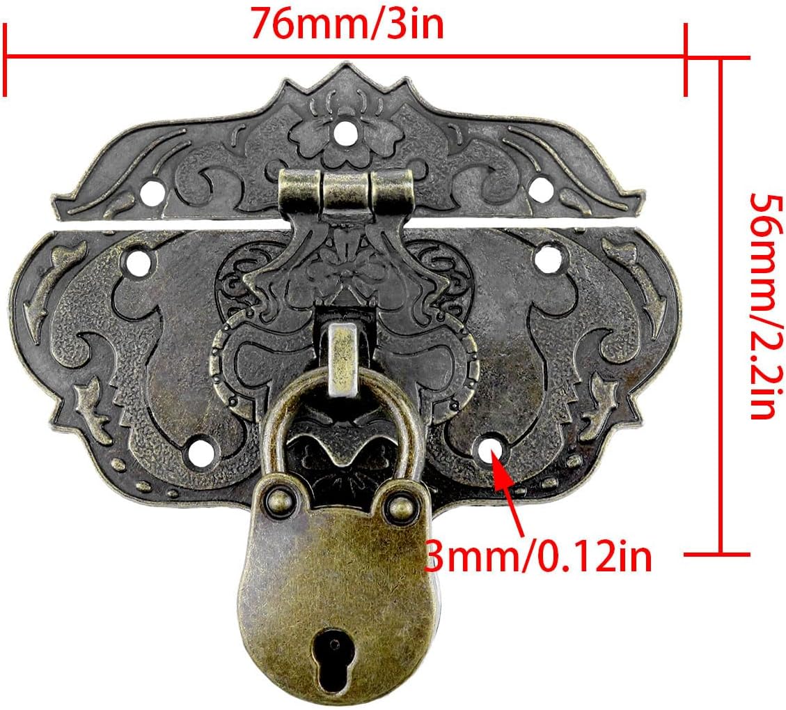 Antique Embossing Decorative Brass Hasp Clasp with Padlocks for Small Wooden Box - 1pc