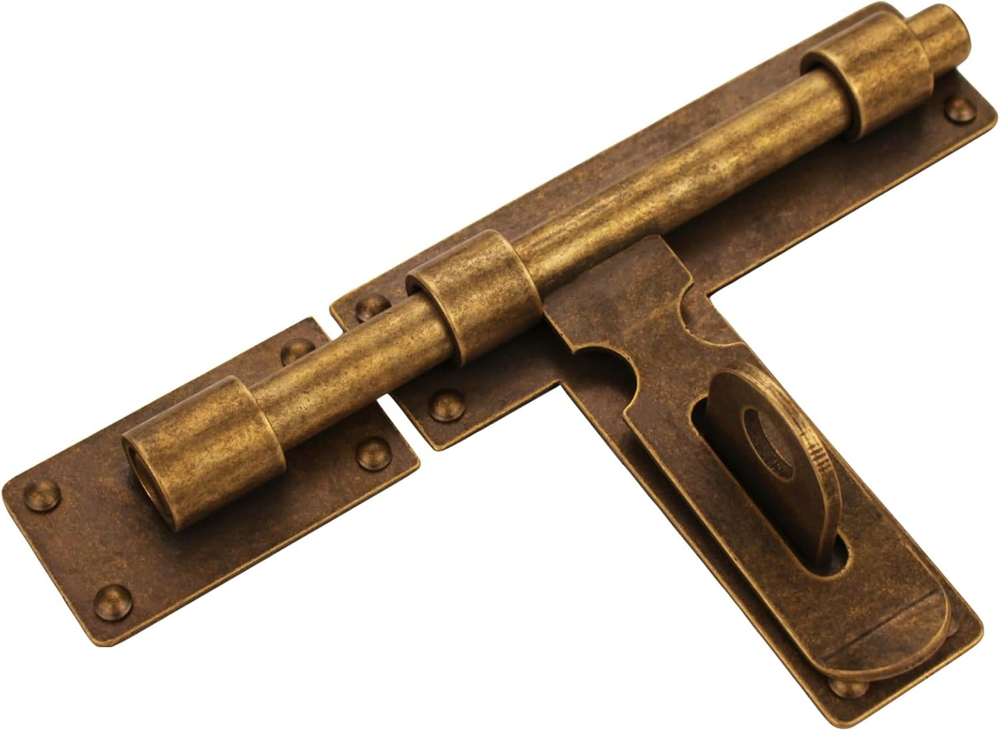 Antique Heavy Duty Brass Slide Bolt Gate Latch with Padlock Hole - Left Opening