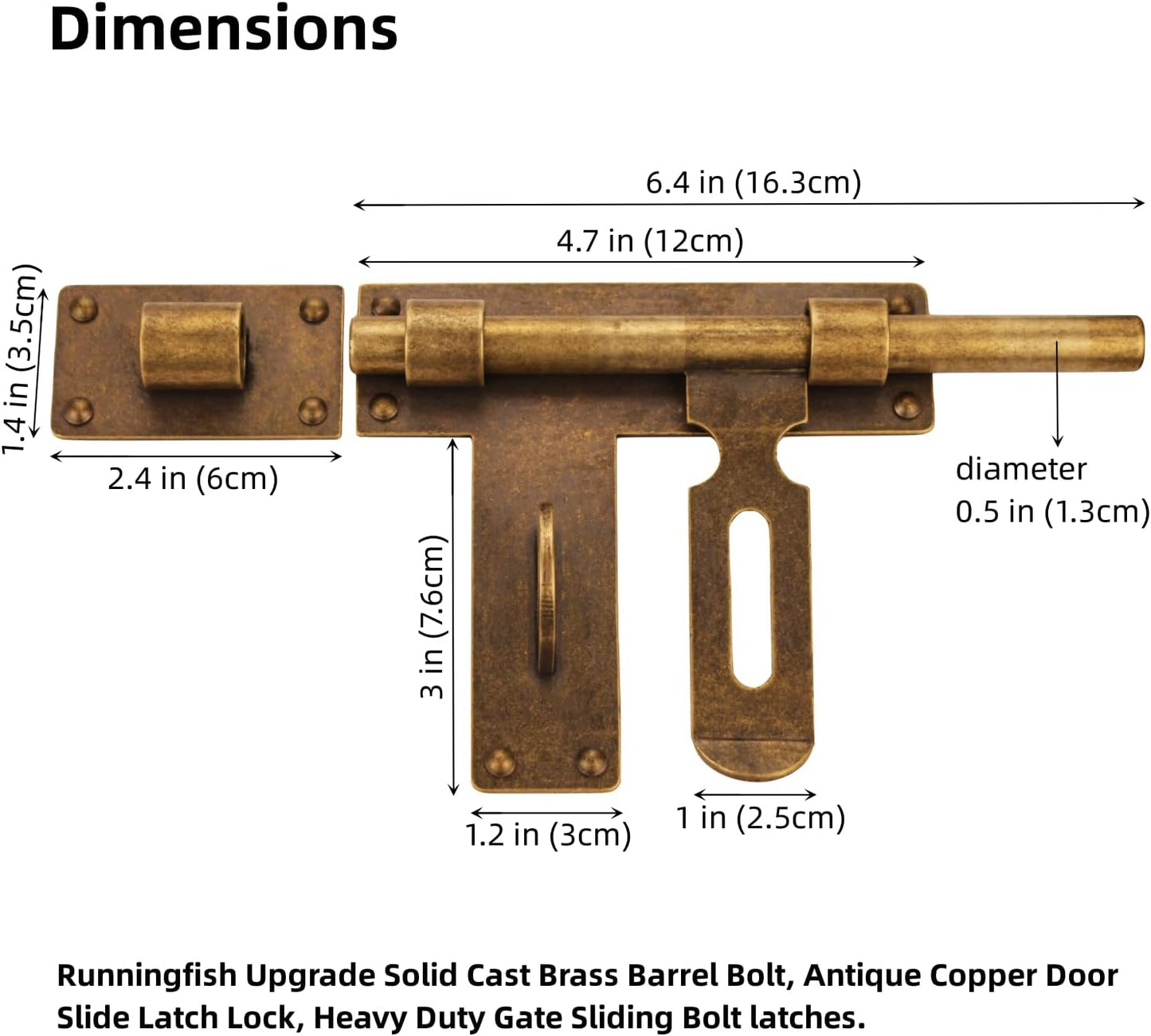 Antique Heavy Duty Brass Slide Bolt Gate Latch with Padlock Hole - Left Opening