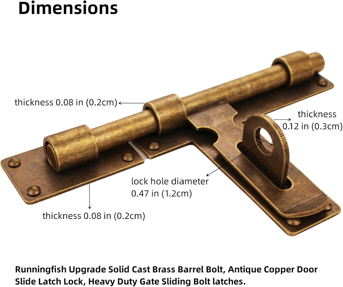 Antique Heavy Duty Brass Slide Bolt Gate Latch with Padlock Hole - Left Opening