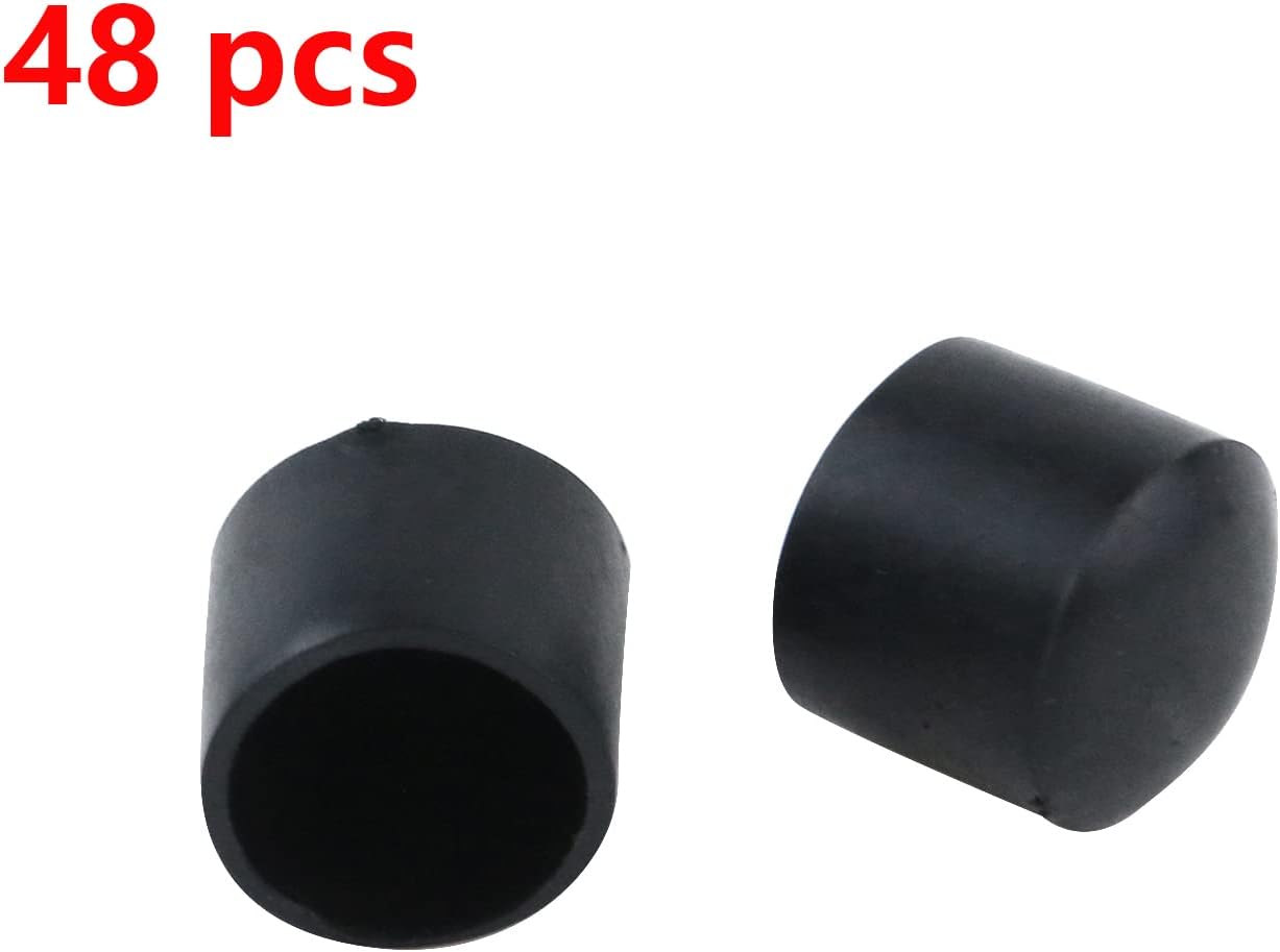 Antrader 48Pcs Round PVC Rubber Furniture Foot Table Leg End Caps, 0.6 Inches, Black - Chair Cover Protectors