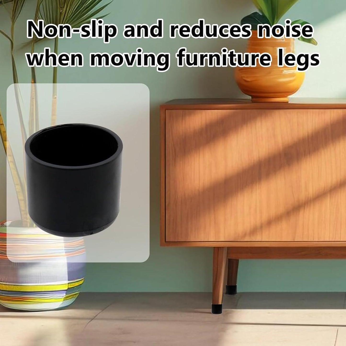 Antrader 48Pcs Round PVC Rubber Furniture Foot Table Leg End Caps, 0.6 Inches, Black - Chair Cover Protectors