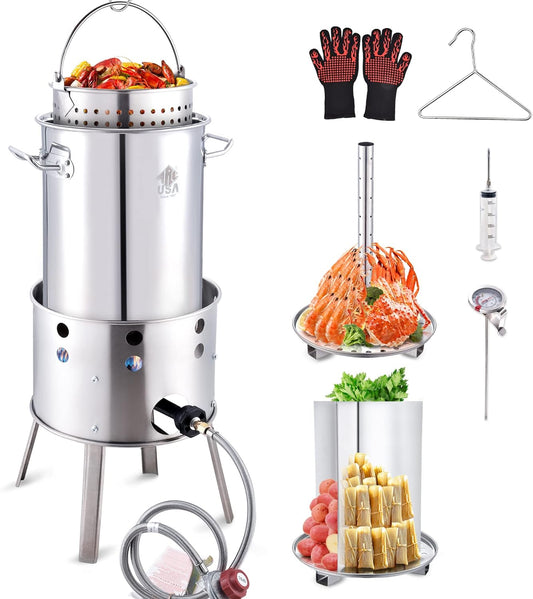 ARC 32QT Stainless Steel Turkey Fyrer Kit with Burner and Seafood Boil Pot - Ideal for Crawfish, Tamale, and Crab Boils