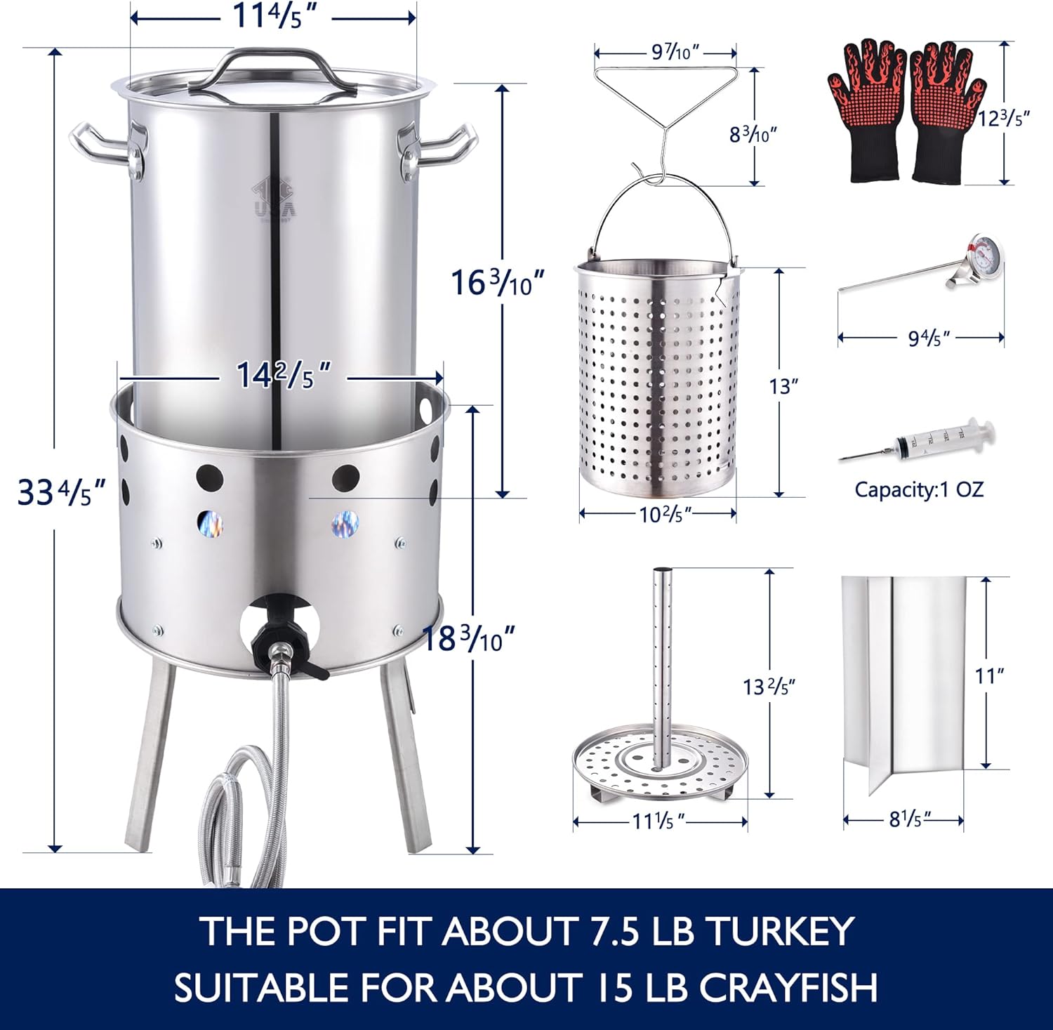 ARC 32QT Stainless Steel Turkey Fyrer Kit with Burner and Seafood Boil Pot - Ideal for Crawfish, Tamale, and Crab Boils
