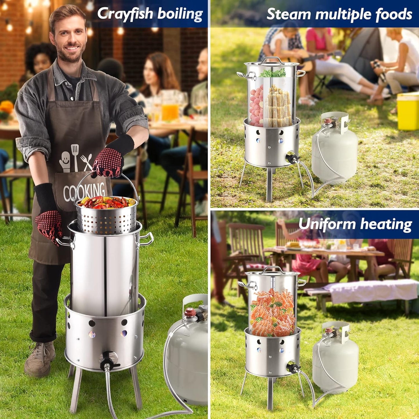 ARC 32QT Stainless Steel Turkey Fyrer Kit with Burner and Seafood Boil Pot - Ideal for Crawfish, Tamale, and Crab Boils