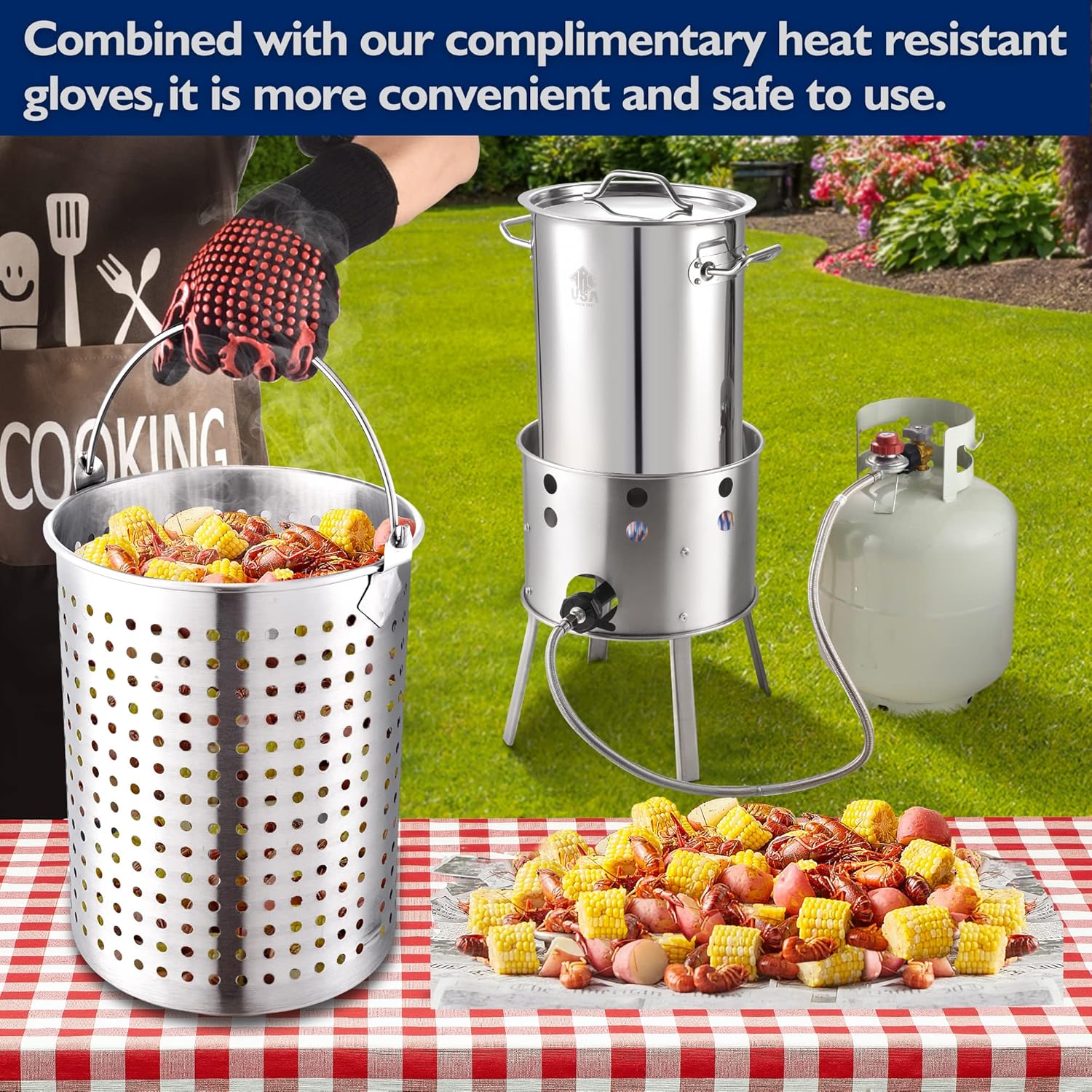 ARC 32QT Stainless Steel Turkey Fyrer Kit with Burner and Seafood Boil Pot - Ideal for Crawfish, Tamale, and Crab Boils