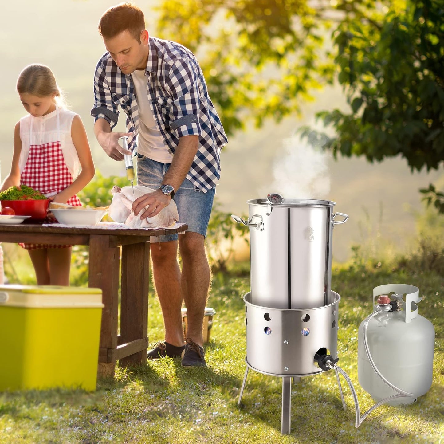 ARC 32QT Stainless Steel Turkey Fyrer Kit with Burner and Seafood Boil Pot - Ideal for Crawfish, Tamale, and Crab Boils