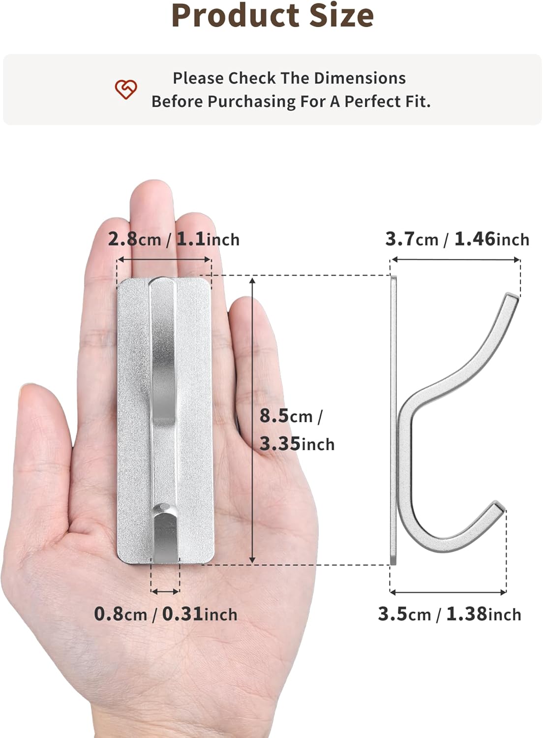 Arc Shaped Self Adhesive Wall Hooks - Ideal for Hanging Coats, Hats, Towels, and Robes in Bathroom, Bedroom, Living Room - Silver, 4 Pack