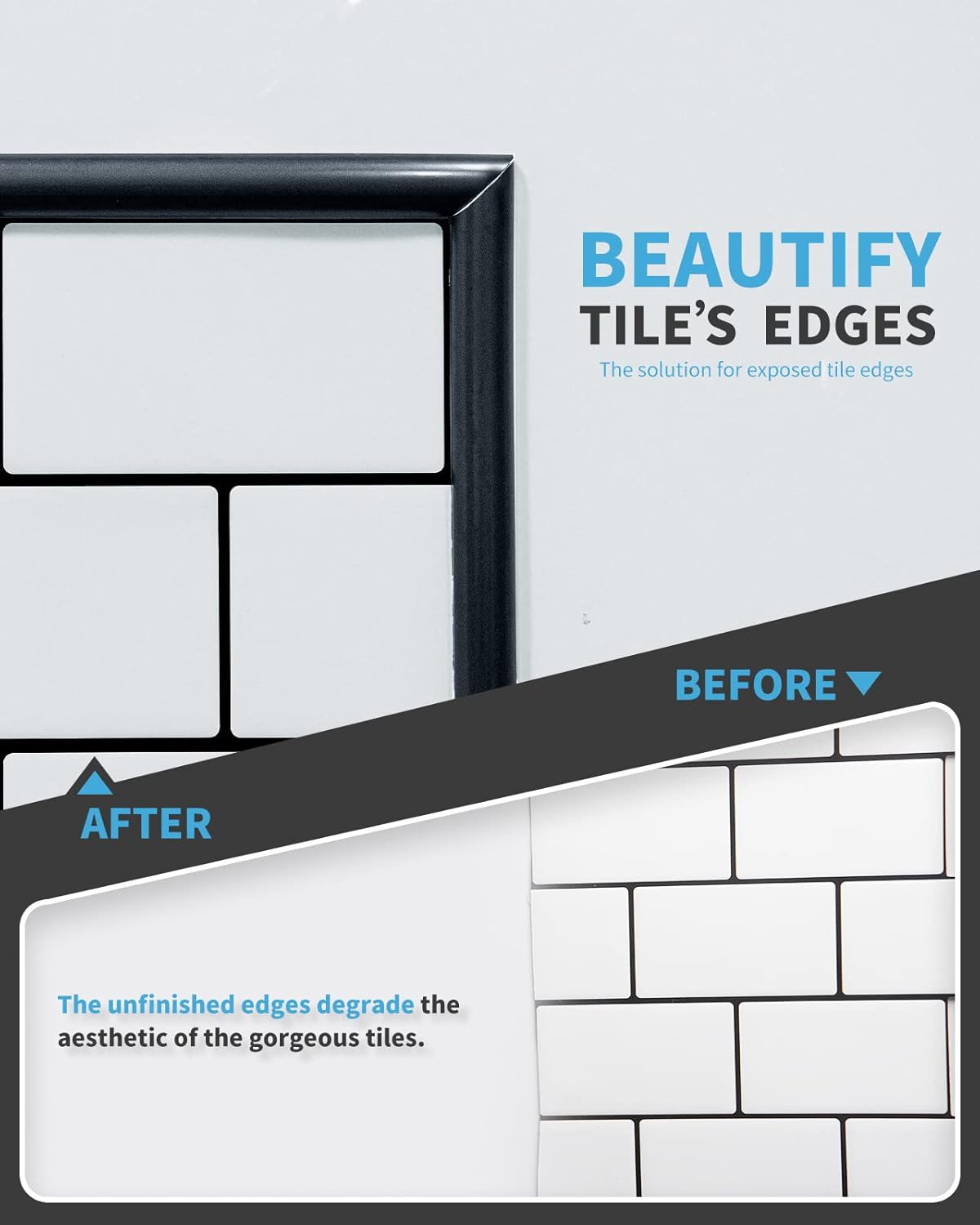 Art3d 25 Ft Peel and Stick Black Trim for Backsplash Tile Edge - Self-Adhesive Corner Decor Liner