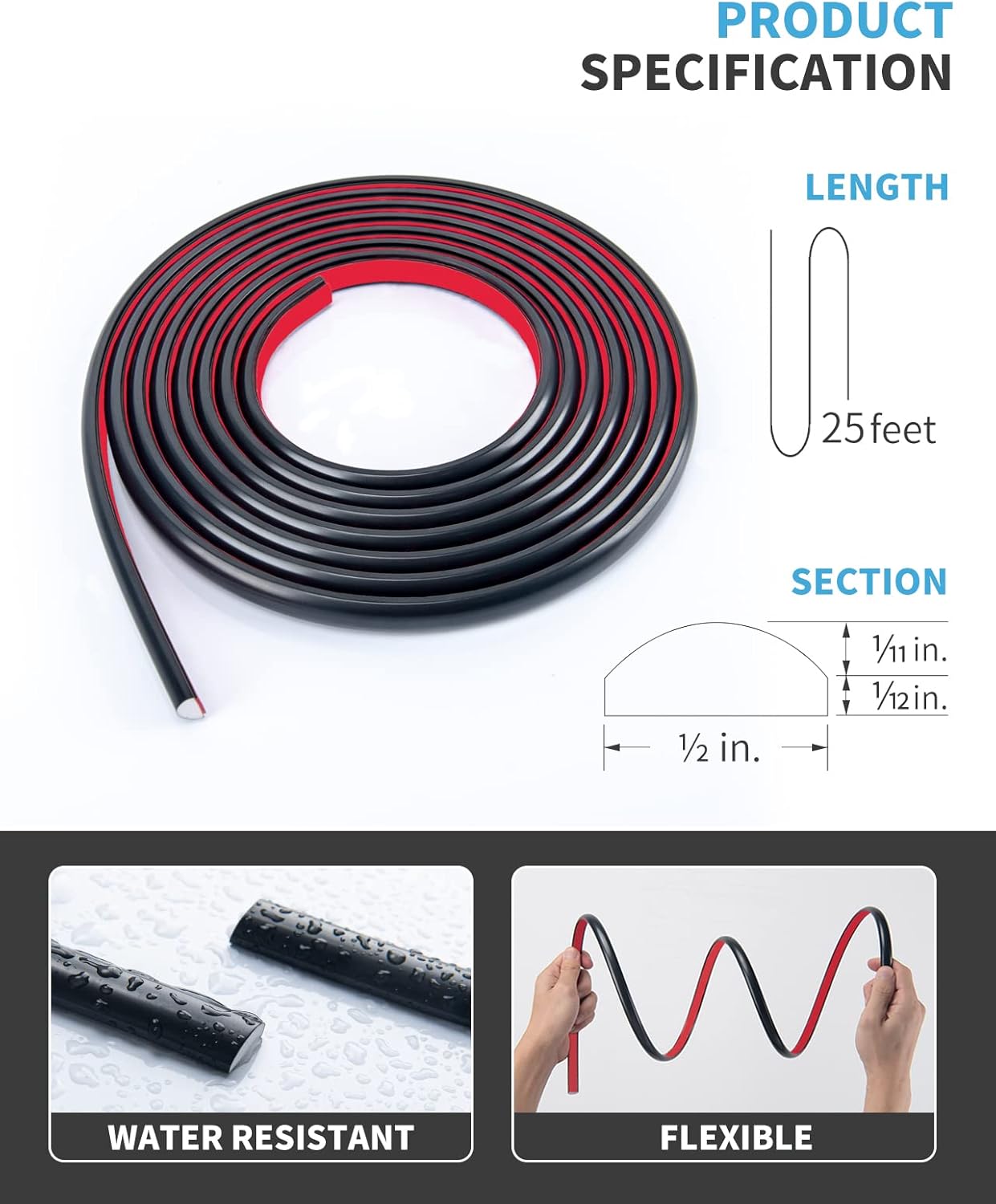 Art3d 25 Ft Peel and Stick Black Trim for Backsplash Tile Edge - Self-Adhesive Corner Decor Liner