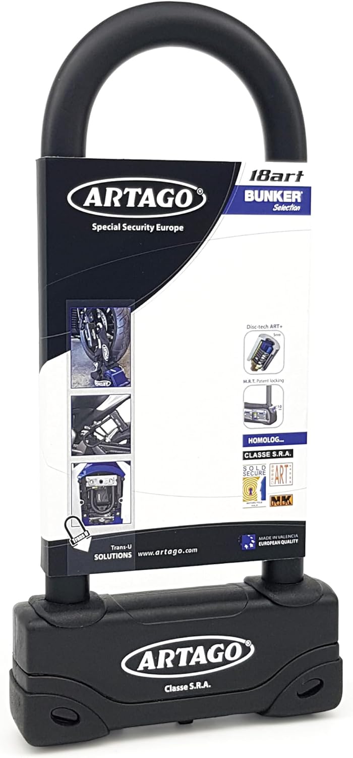Artago 18ART270 High-End Motorcycle U Lock: SRA, Sold Secure Gold, ART4 Approved, Bunker Selection, 18mm, Double MRT Armored Lock, 85x245mm - Maximum Theft Security