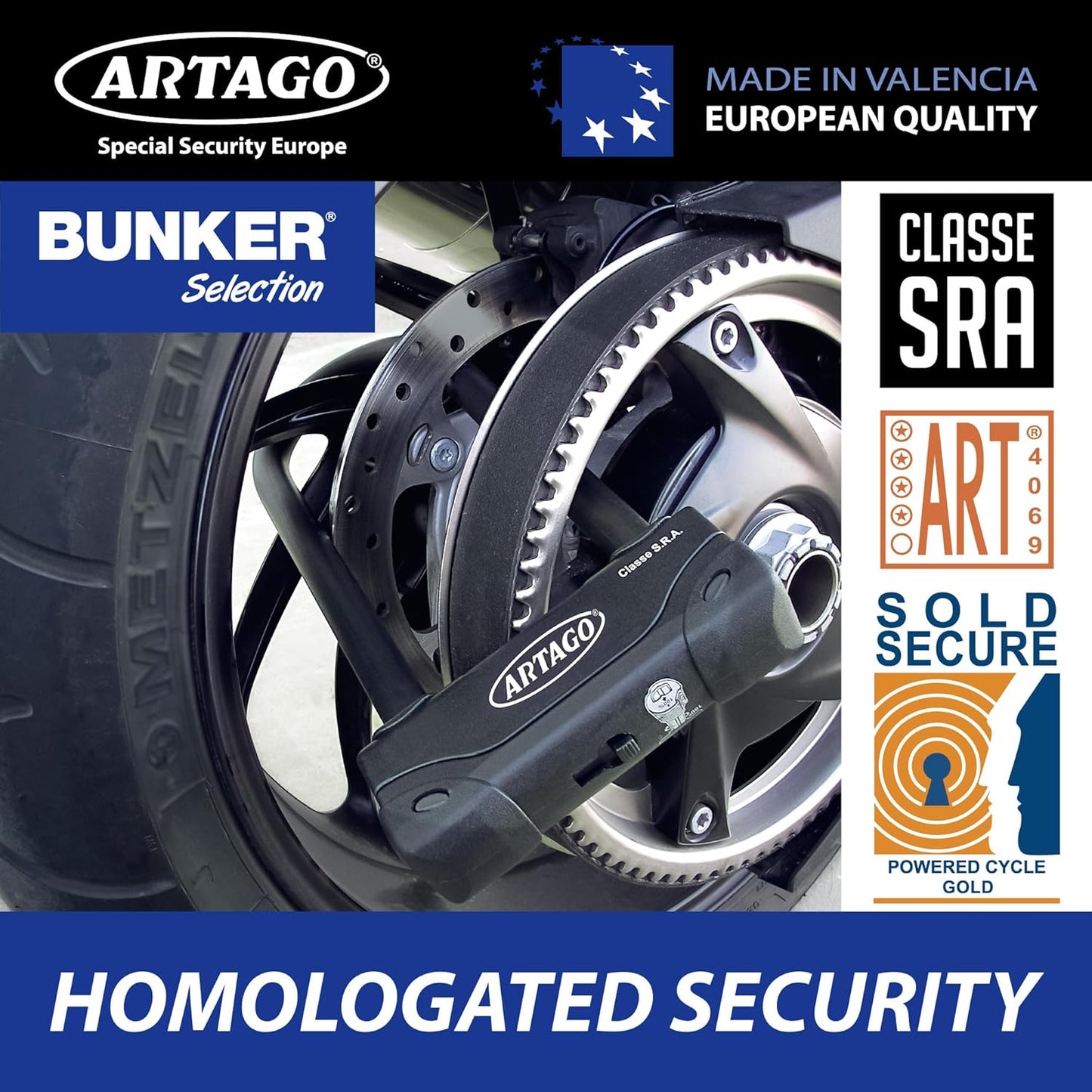 Artago 18ART270 High-End Motorcycle U Lock: SRA, Sold Secure Gold, ART4 Approved, Bunker Selection, 18mm, Double MRT Armored Lock, 85x245mm - Maximum Theft Security