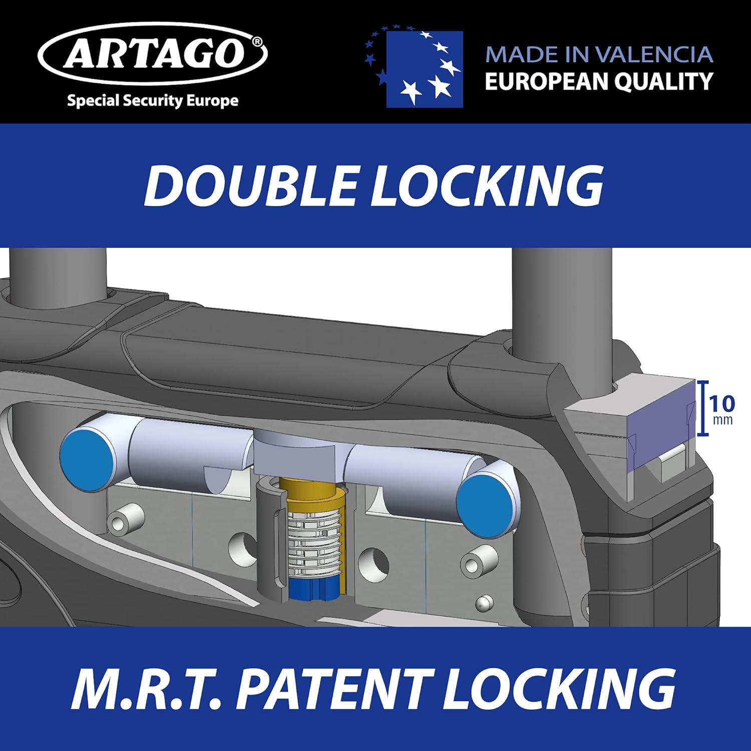 Artago 18ART270 High-End Motorcycle U Lock: SRA, Sold Secure Gold, ART4 Approved, Bunker Selection, 18mm, Double MRT Armored Lock, 85x245mm - Maximum Theft Security