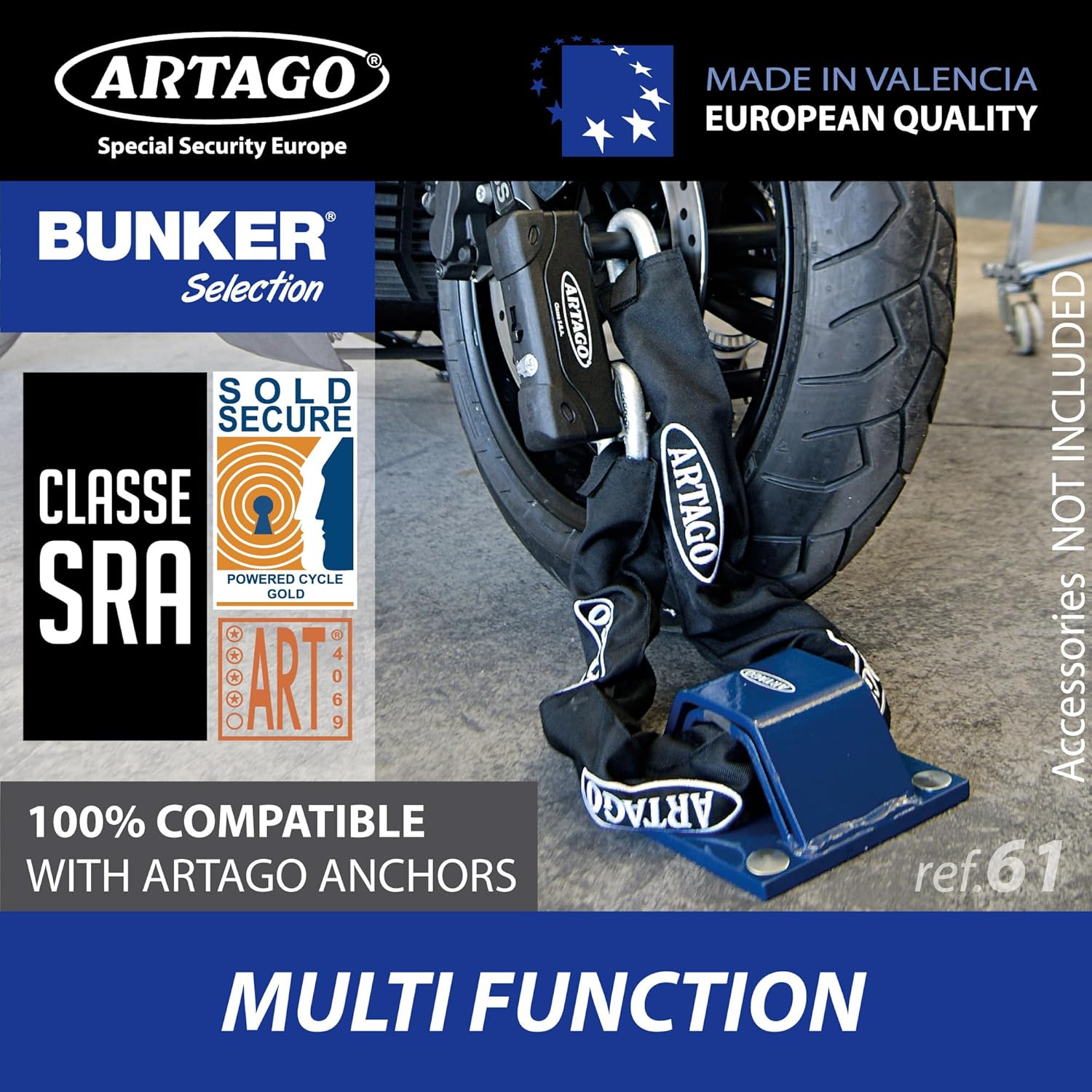 Artago 18ART270 High-End Motorcycle U Lock: SRA, Sold Secure Gold, ART4 Approved, Bunker Selection, 18mm, Double MRT Armored Lock, 85x245mm - Maximum Theft Security