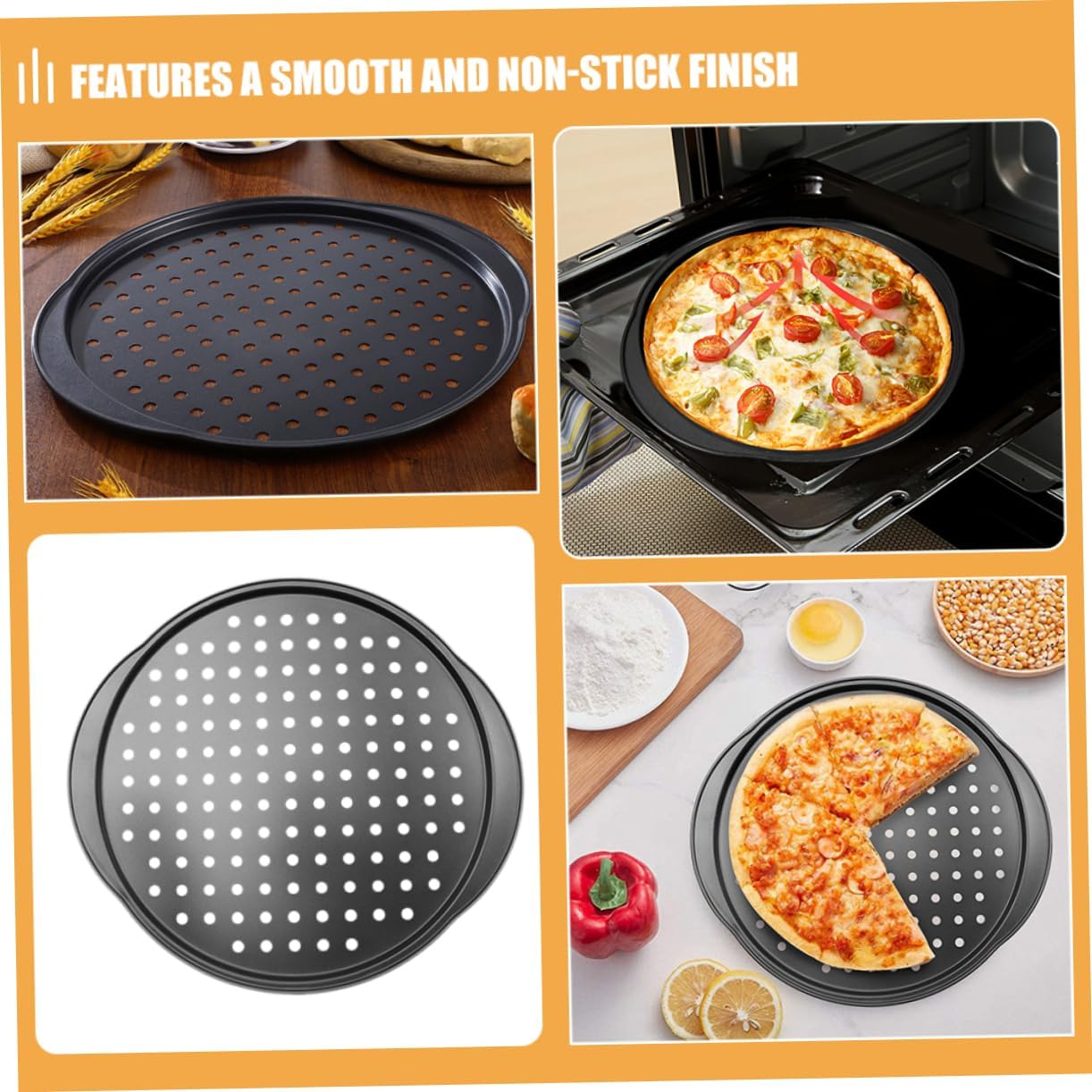 ASAKKURA Carbon Steel Nonstick Pizza Plate Set - Versatile Baking Pans for Pizza, Sandwiches, and Sausage - 2 Pieces
