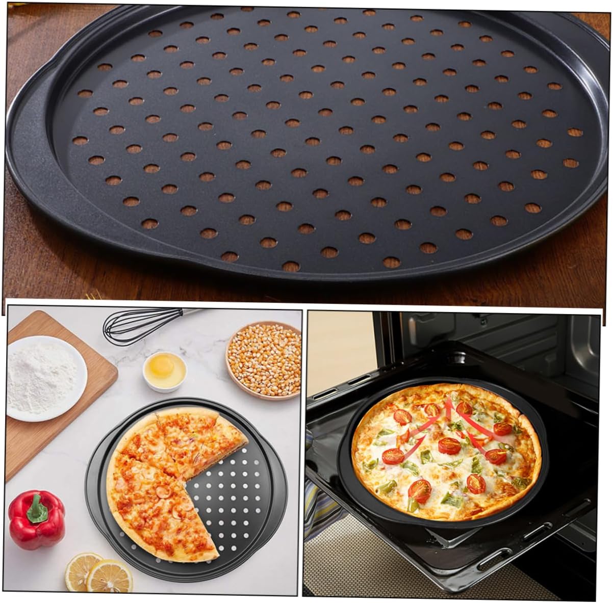 ASAKKURA Carbon Steel Nonstick Pizza Plate Set - Versatile Baking Pans for Pizza, Sandwiches, and Sausage - 2 Pieces