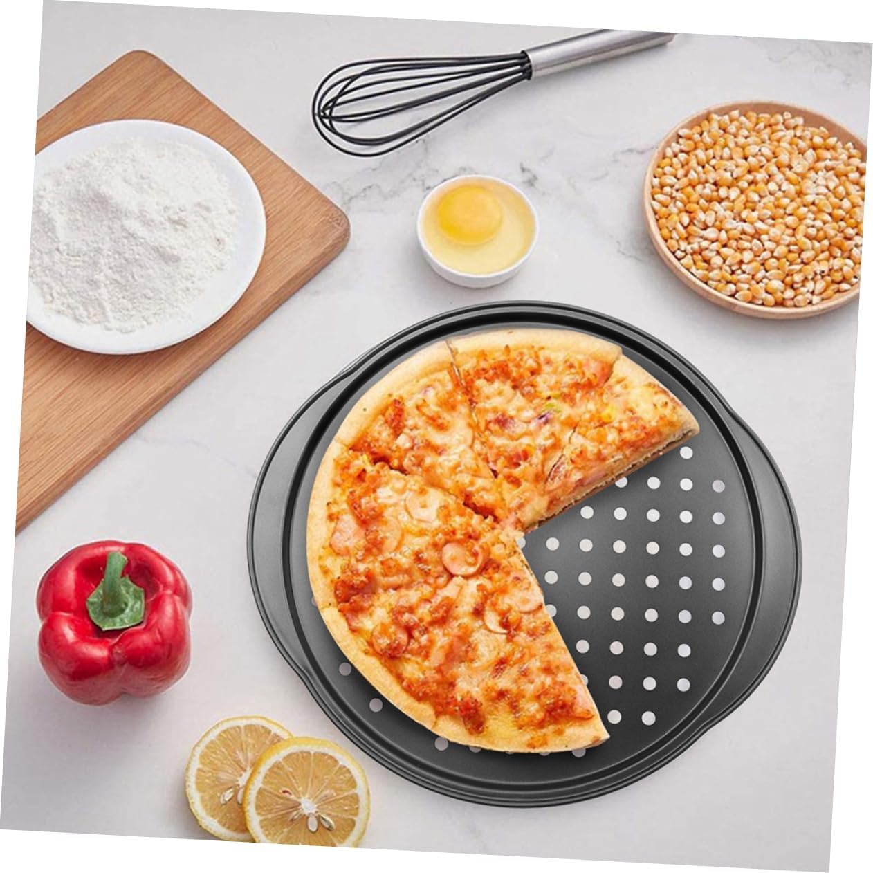 ASAKKURA Carbon Steel Nonstick Pizza Plate Set - Versatile Baking Pans for Pizza, Sandwiches, and Sausage - 2 Pieces