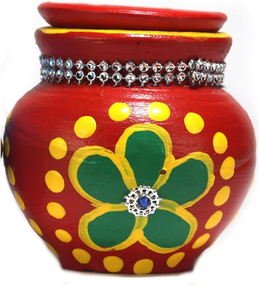 ASHIRWAD Mitti Kalash Terracotta Mud Mati for Puja Marriages Karvachoth Pot Grahpravesh - 2.6 inch D2 Red
