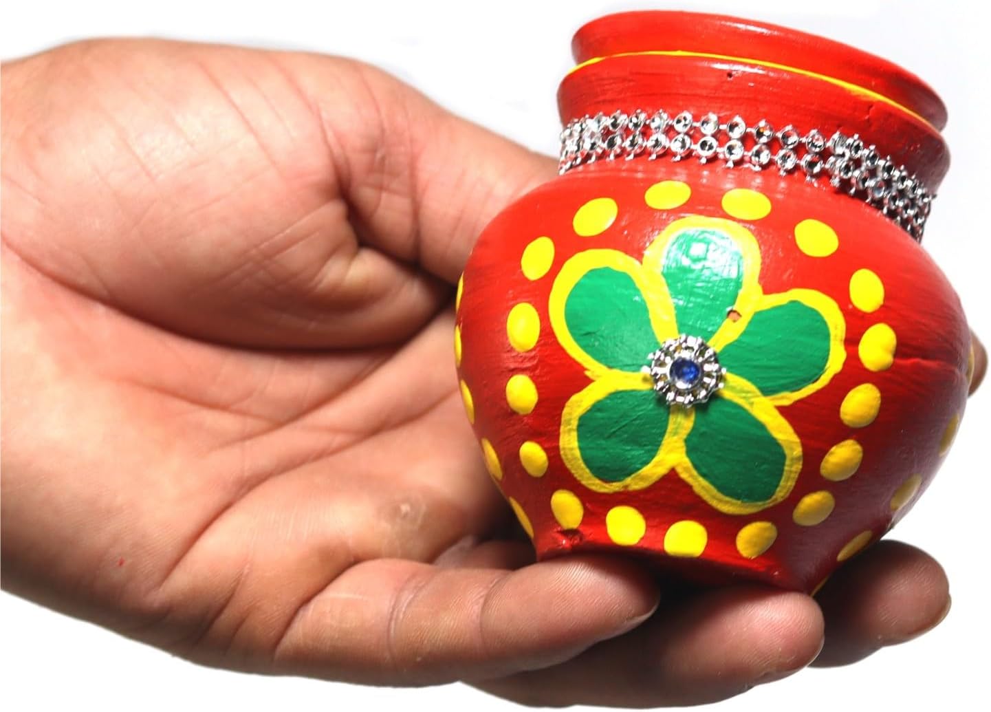 ASHIRWAD Mitti Kalash Terracotta Mud Mati for Puja Marriages Karvachoth Pot Grahpravesh - 2.6 inch D2 Red