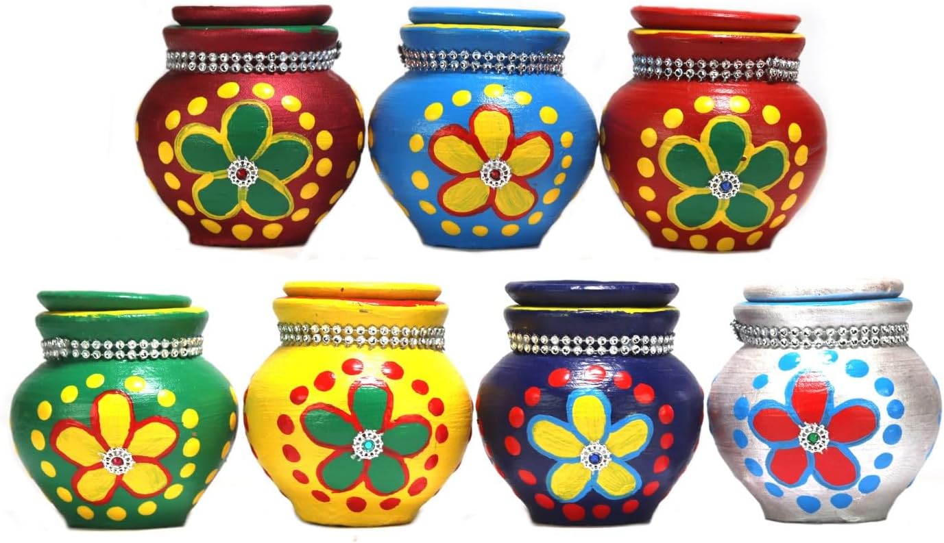 ASHIRWAD Mitti Kalash Terracotta Mud Mati for Puja Marriages Karvachoth Pot Grahpravesh - 2.6 inch D2 Red