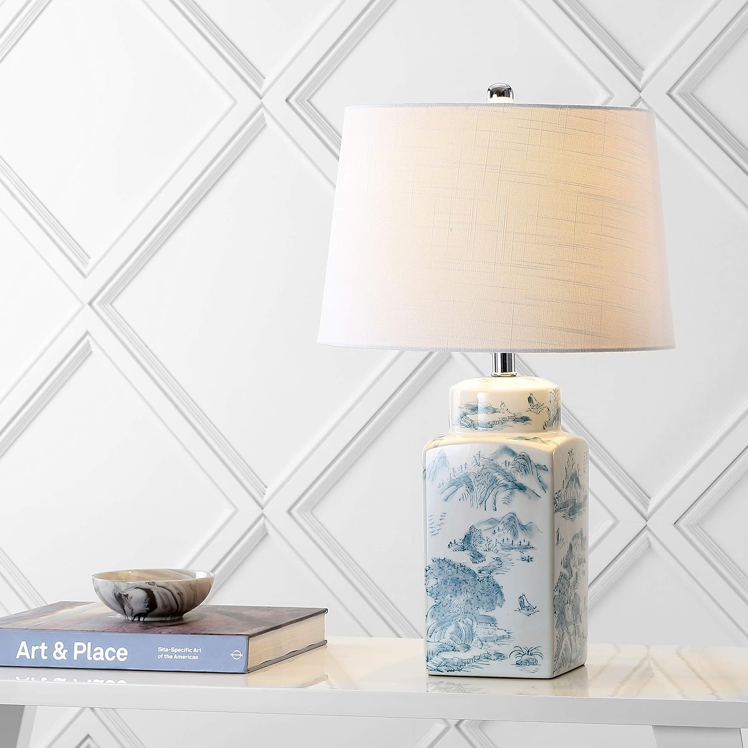 Audrey 24.5" Chinoiserie LED Table Lamp in Blue/White for Bedroom, Living Room, Office - Includes LED Bulb