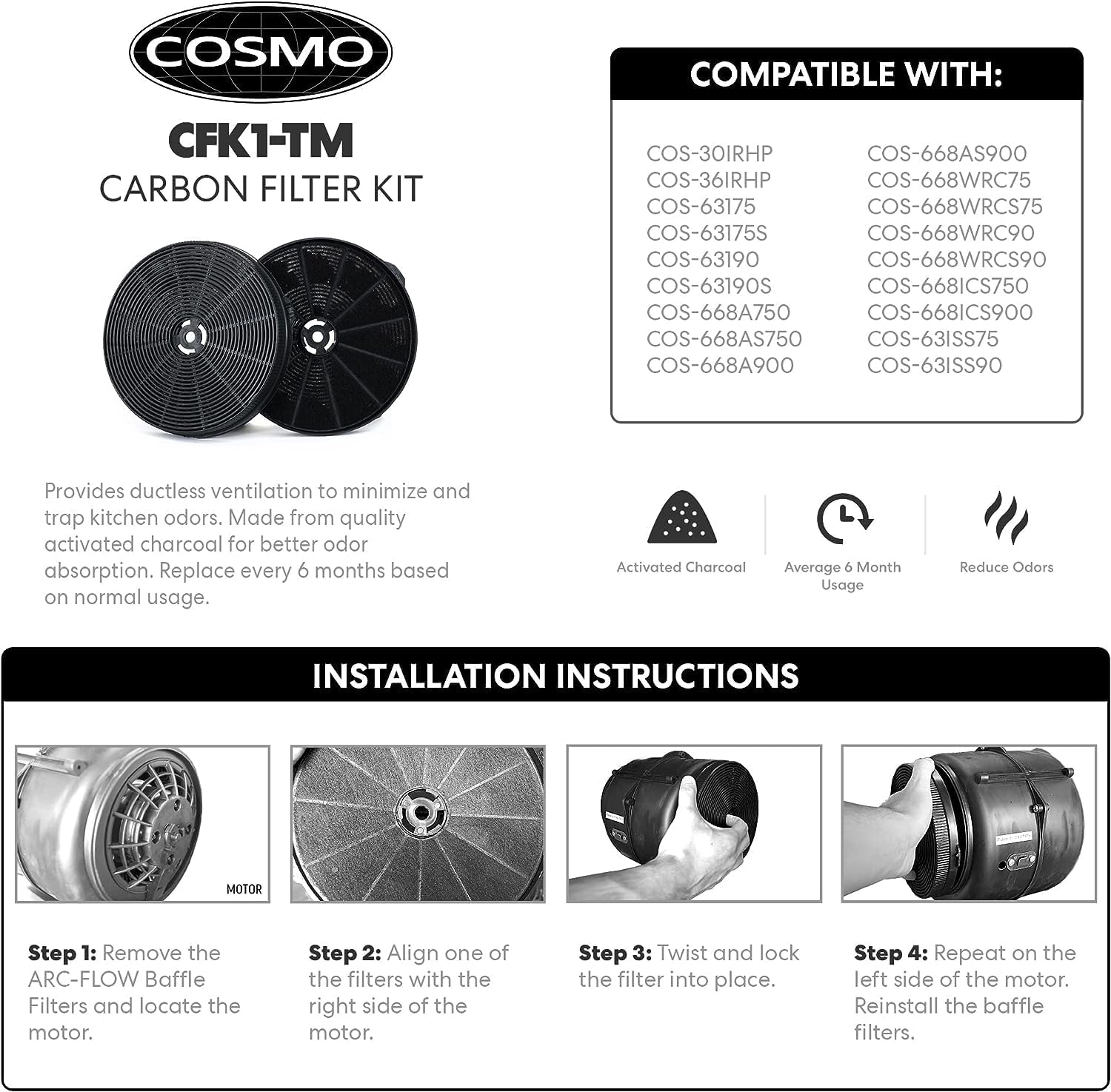 Authentic Charcoal Filter (CFK1-TM) for Cosmo Range Hood - High-Quality Replacement Filter