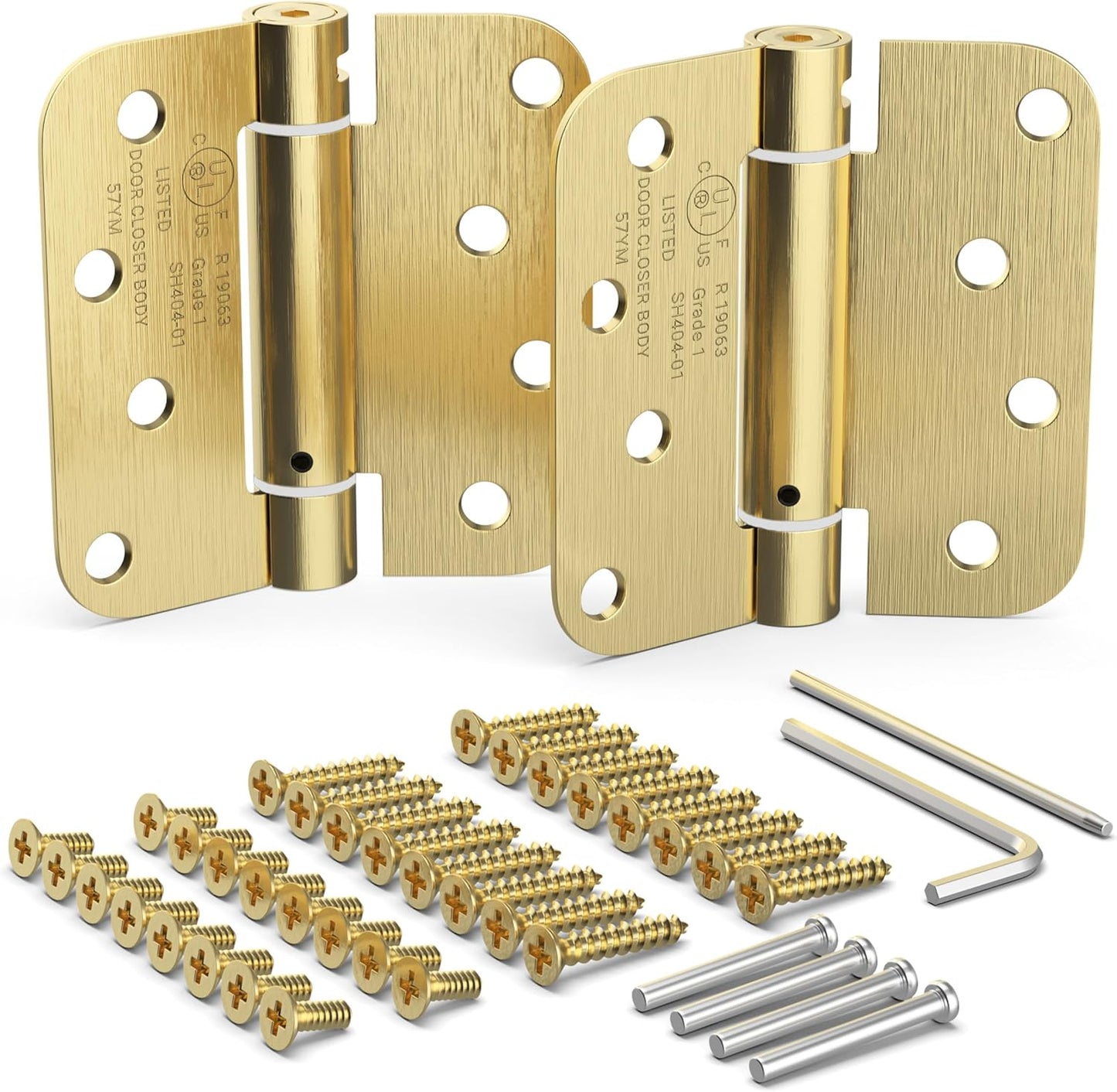 Auto Close Spring Door Hinges, 4 Inch, Brass Finish, 2 Pack, Adjustable Self Closing Hinges