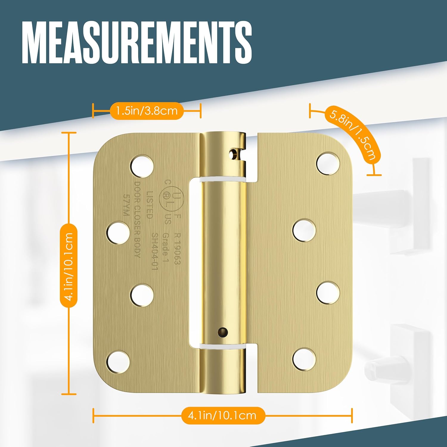 Auto Close Spring Door Hinges, 4 Inch, Brass Finish, 2 Pack, Adjustable Self Closing Hinges