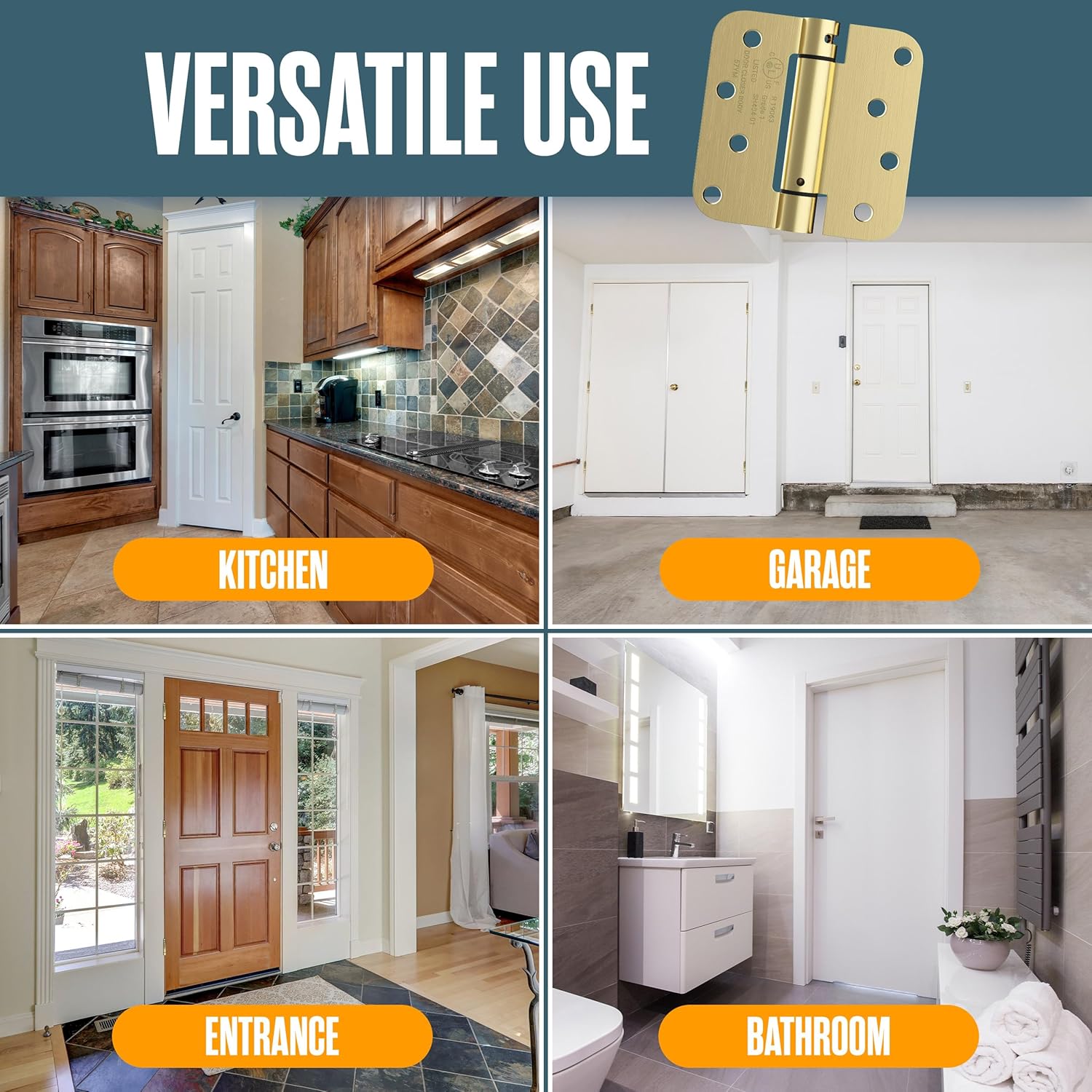 Auto Close Spring Door Hinges, 4 Inch, Brass Finish, 2 Pack, Adjustable Self Closing Hinges