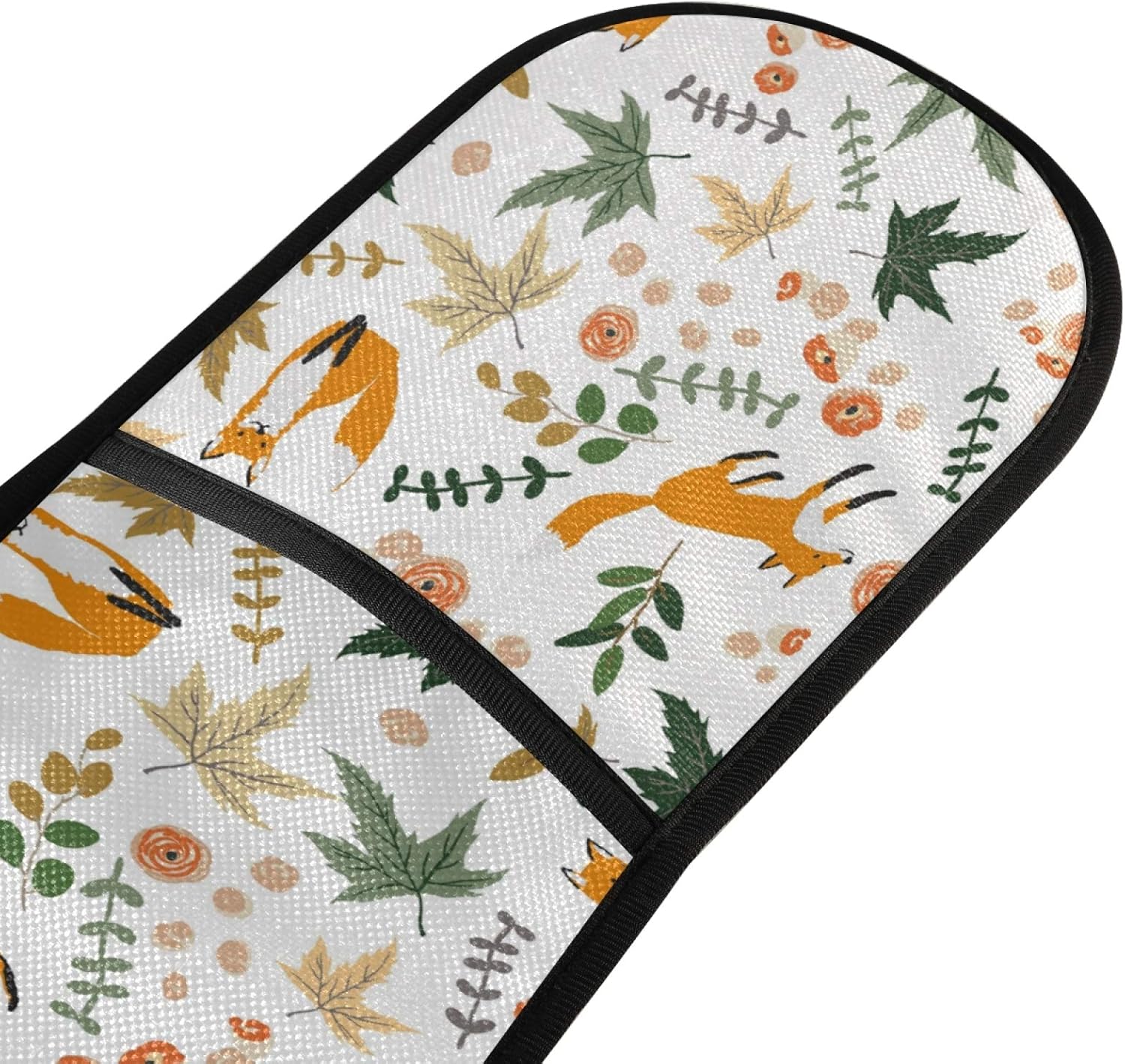 AUUXVA Cute Fox Flower Leaves Long Double Oven Mitt - Heat Resistant Quilted Glove for Baking, Cooking, Grilling - Christmas Design - Washable