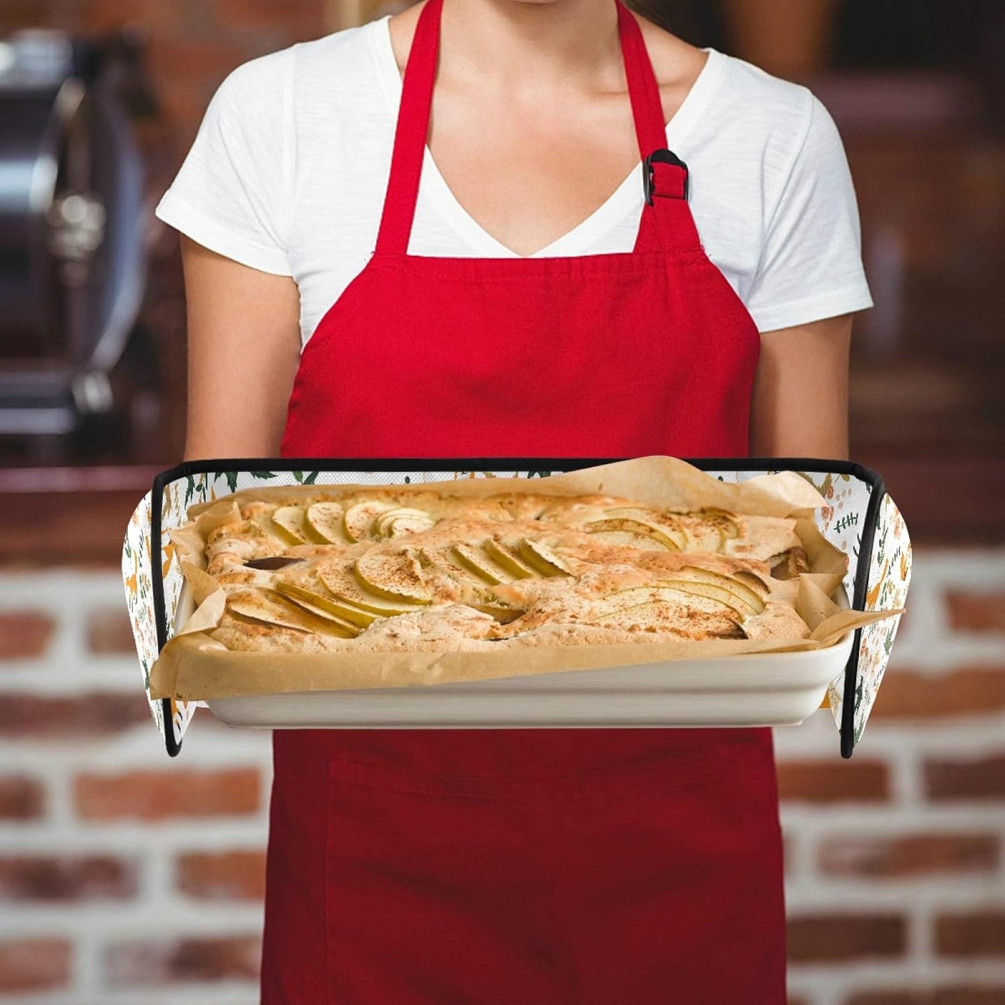 AUUXVA Cute Fox Flower Leaves Long Double Oven Mitt - Heat Resistant Quilted Glove for Baking, Cooking, Grilling - Christmas Design - Washable