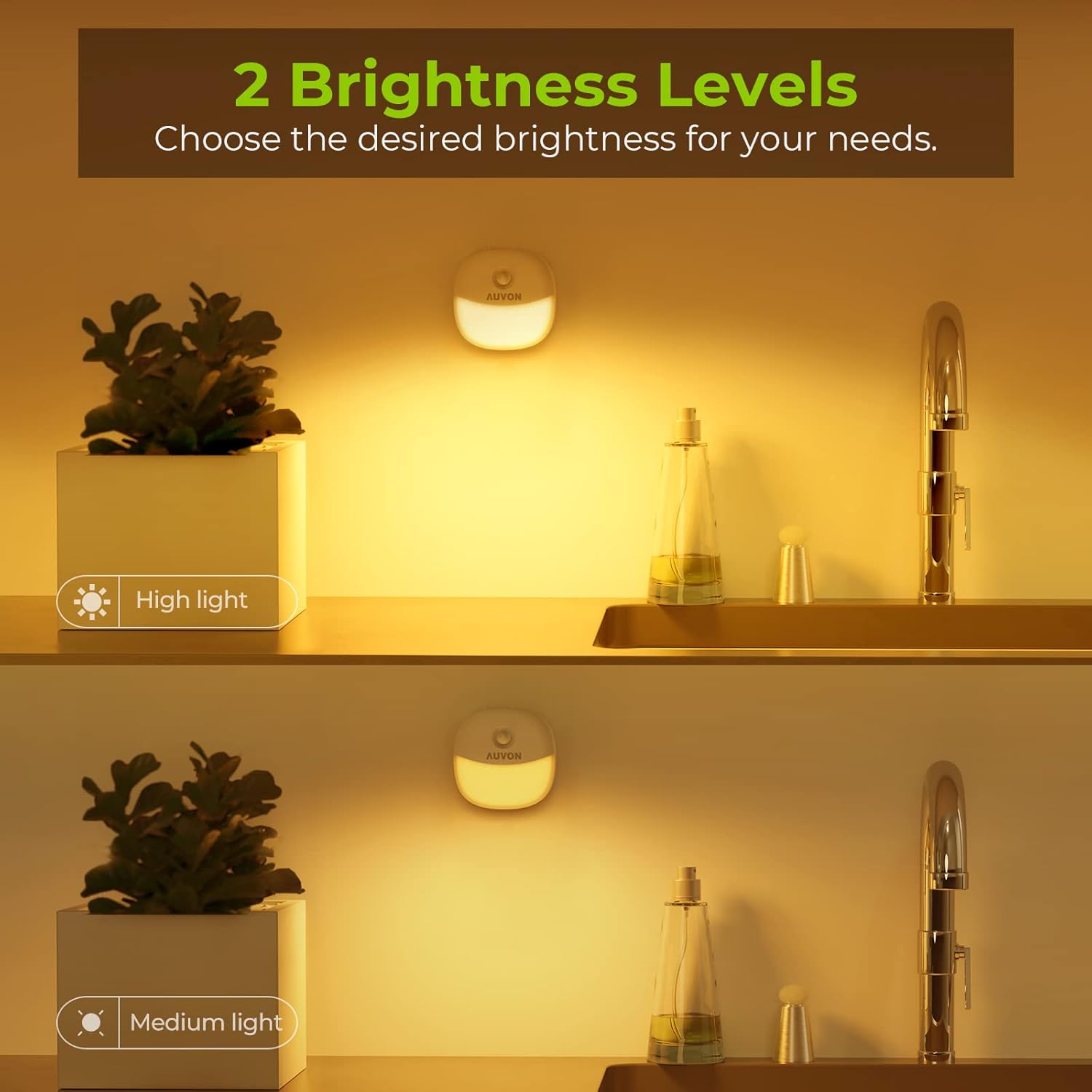 AUVON Rechargeable Mini Motion Sensor Night Light (4 Pack) - 2nd Gen Warm White LED Stick-On Closet Light with Dusk to Dawn Sensor - Adjustable Brightness for Wall, Stairs, Cabinet, Hallway