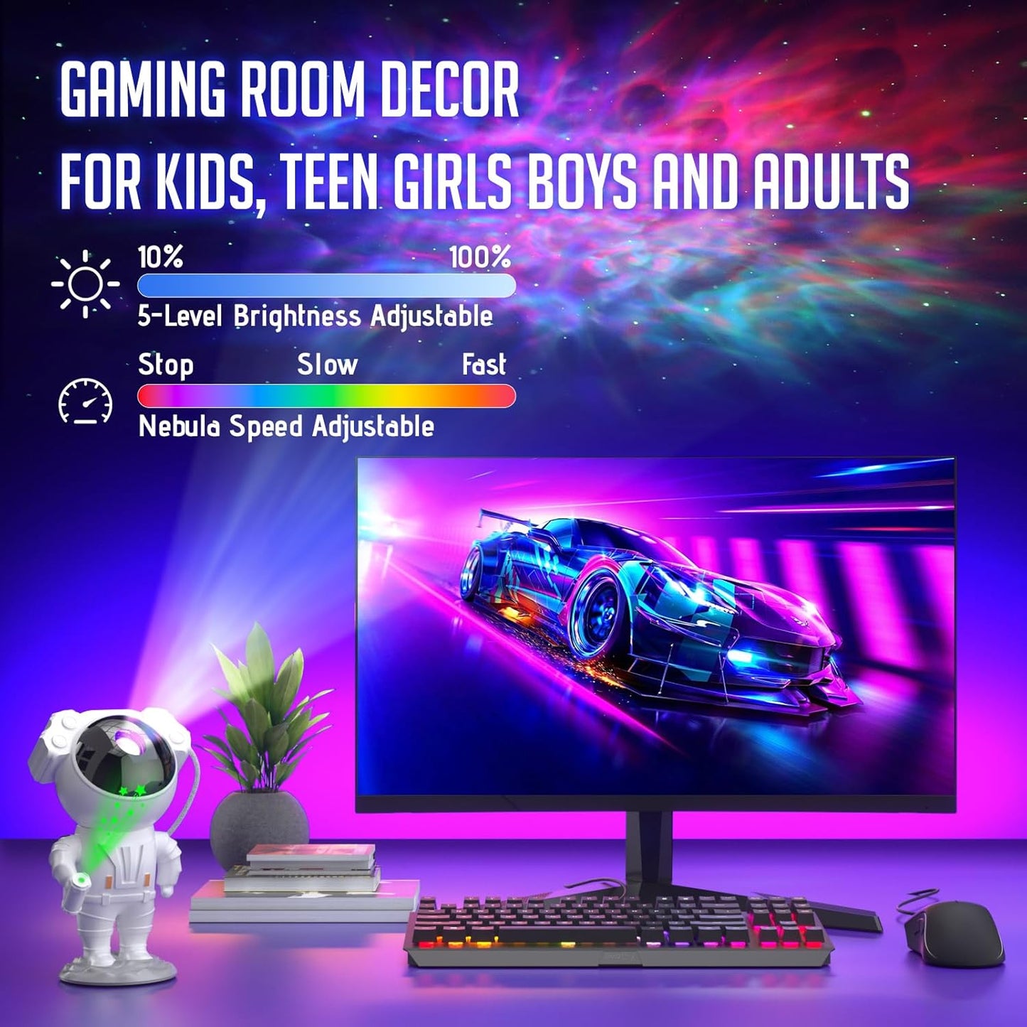 AUYLE Astronaut Galaxy Projector with Timer and Remote Control - Star Projector Galaxy Light for Bedroom, Kids Night Light - Perfect for Ceiling, Party, Game Room - Xmas New Year Gift Ideas