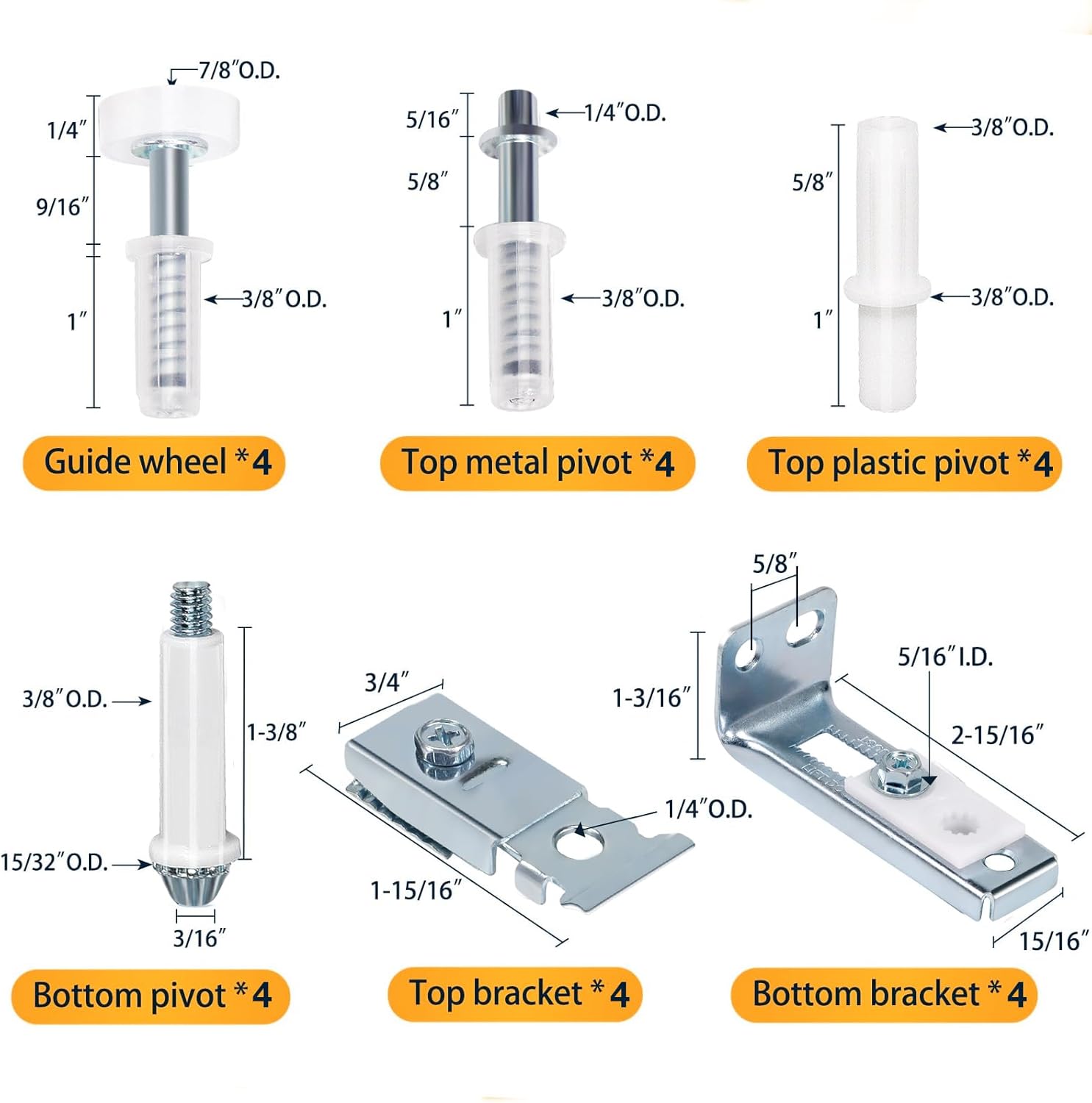 AWDIA Bifold Door Hardware Repair Kit for 7/8" to 1" Sliding Door Track - Complete Replacement Set for Bifold Closet Doors (2 Pack) - WildKart