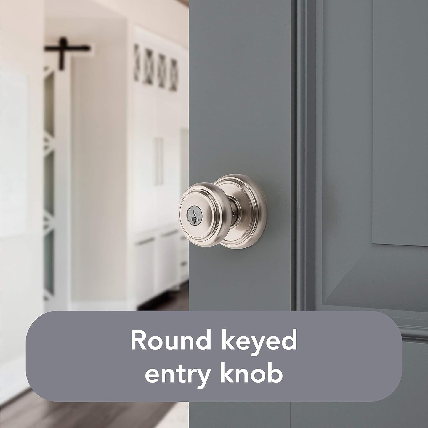 Baldwin Alcott Entry Door Knob Handle with SmartKey Re-key Technology, Microban Protection, Satin Nickel