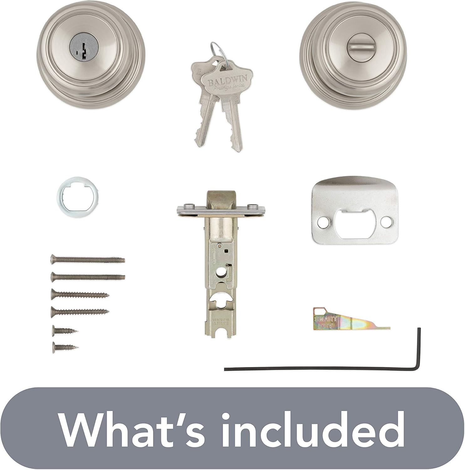 Baldwin Alcott Entry Door Knob Handle with SmartKey Re-key Technology, Microban Protection, Satin Nickel