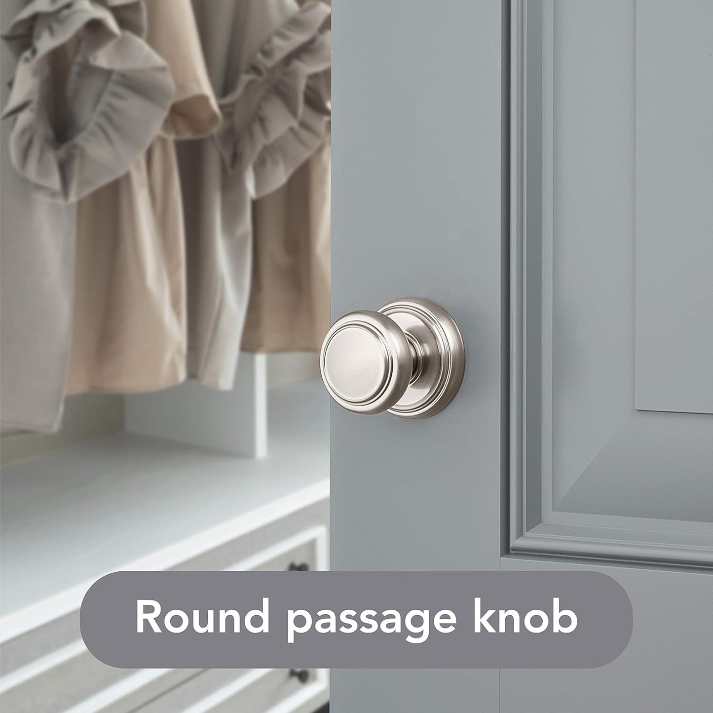 Baldwin Alcott Satin Nickel Interior Passage Door Knob with Microban Protection for Hallway, Closet, Rooms